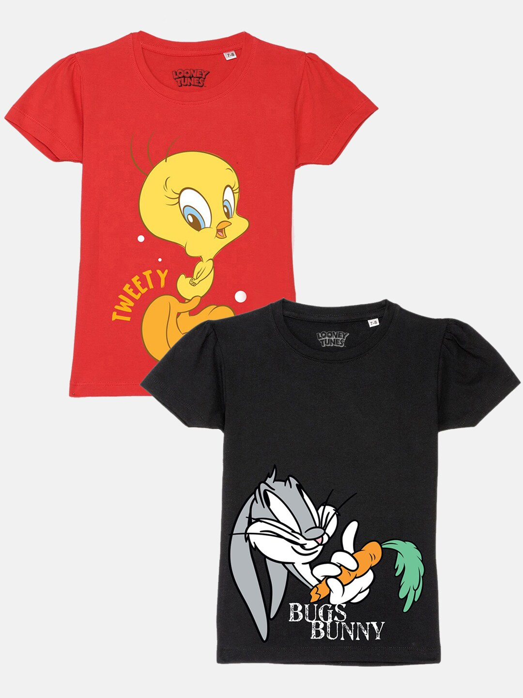 YK Warner Bros Girls Pack of 2 Loony Tunes Tweety Printed Cotton T-shirt