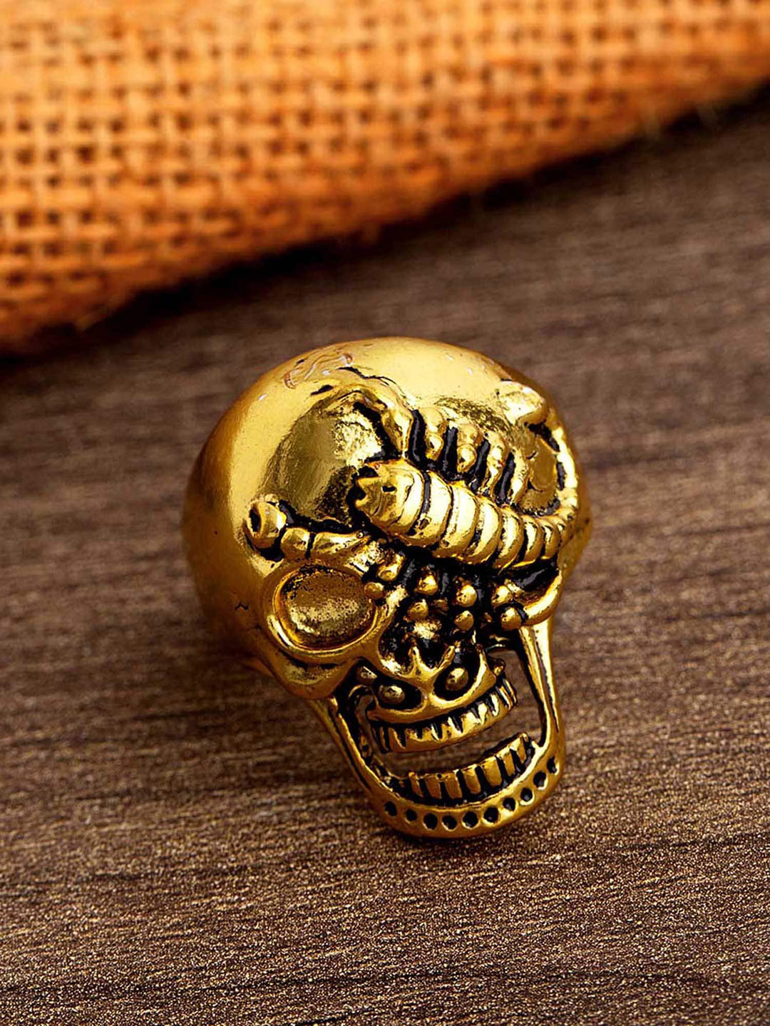 Dare by Voylla Men Gold-Plated Screaming Skull-Design Finger Ring