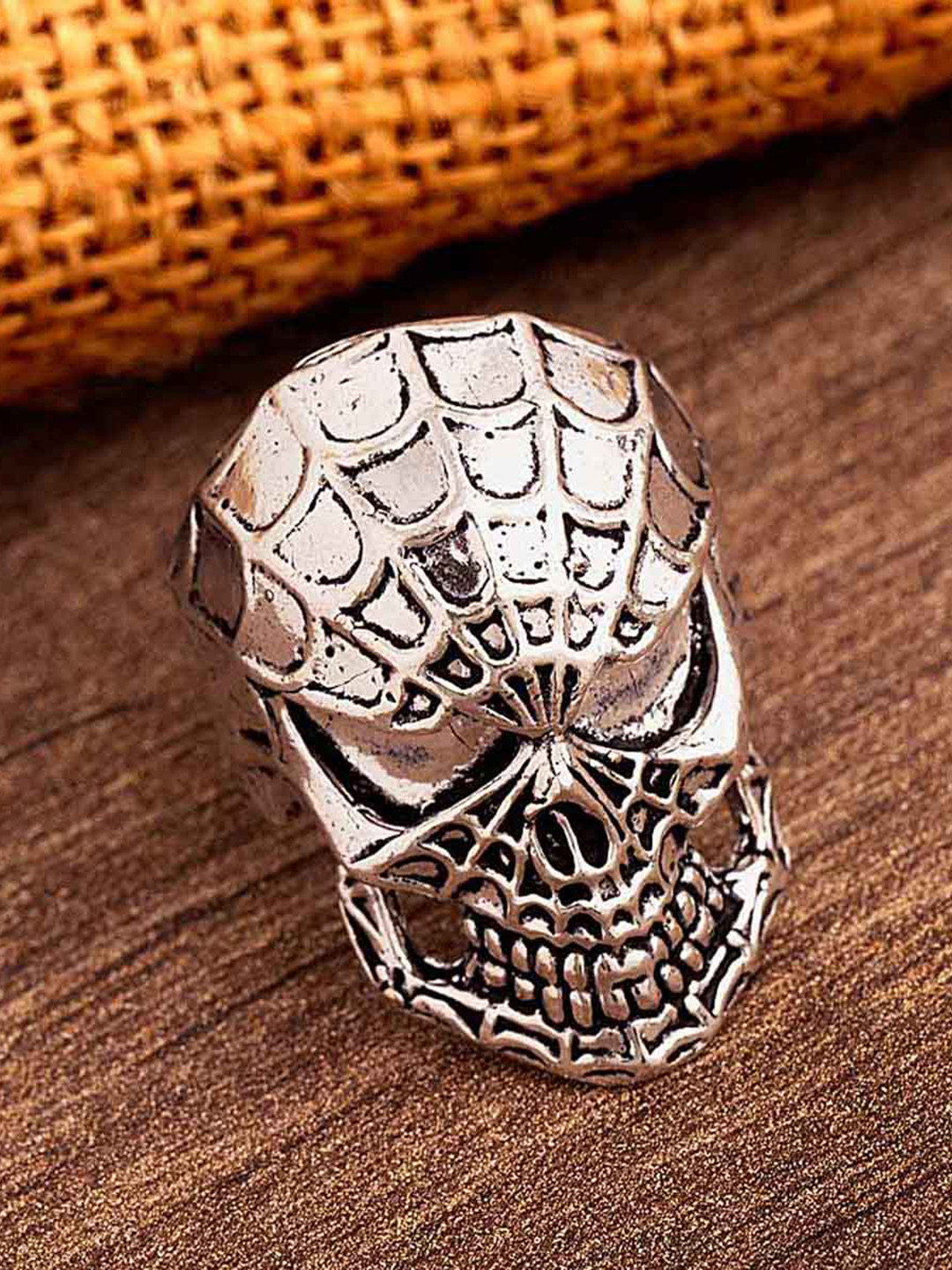 Dare by Voylla Men Silver-Plated Angel Of Death Charm Finger Ring