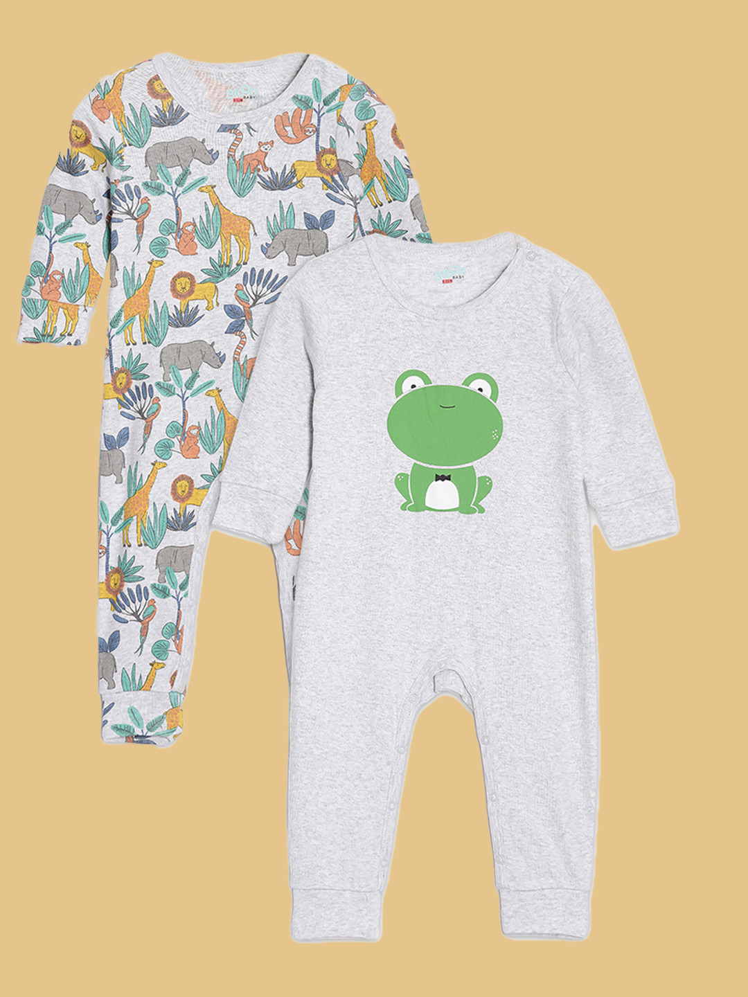 Broon Infant Boys Grey Printed Organic Cotton Pack of 2 Sleepsuit