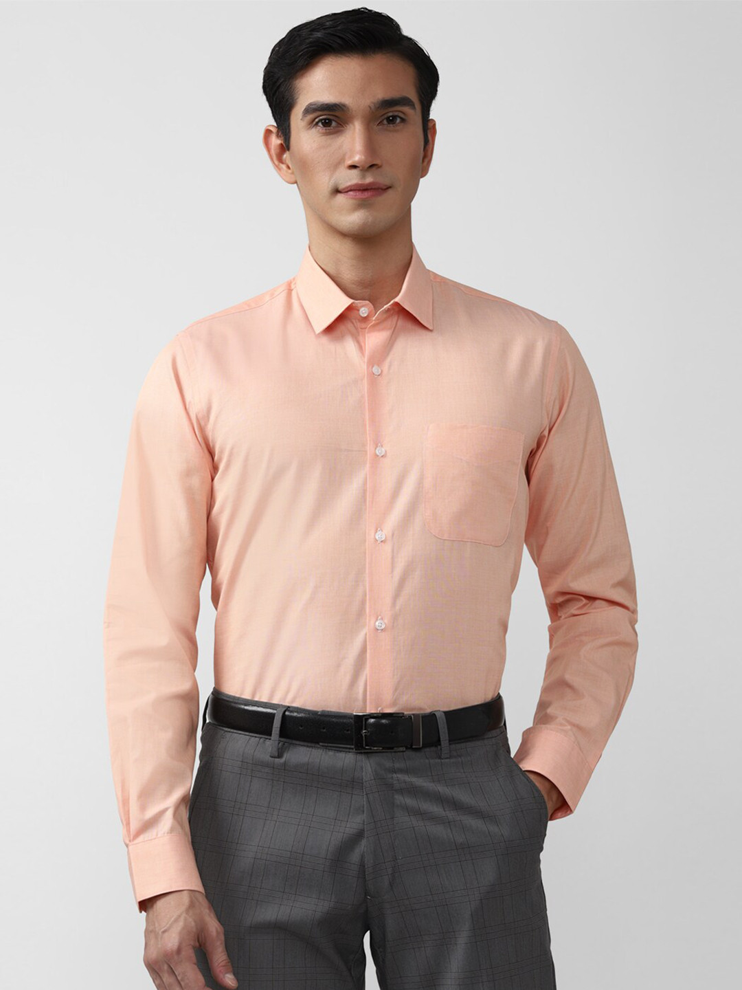 Peter England Men Peach-Coloured Pure Cotton Formal Shirt