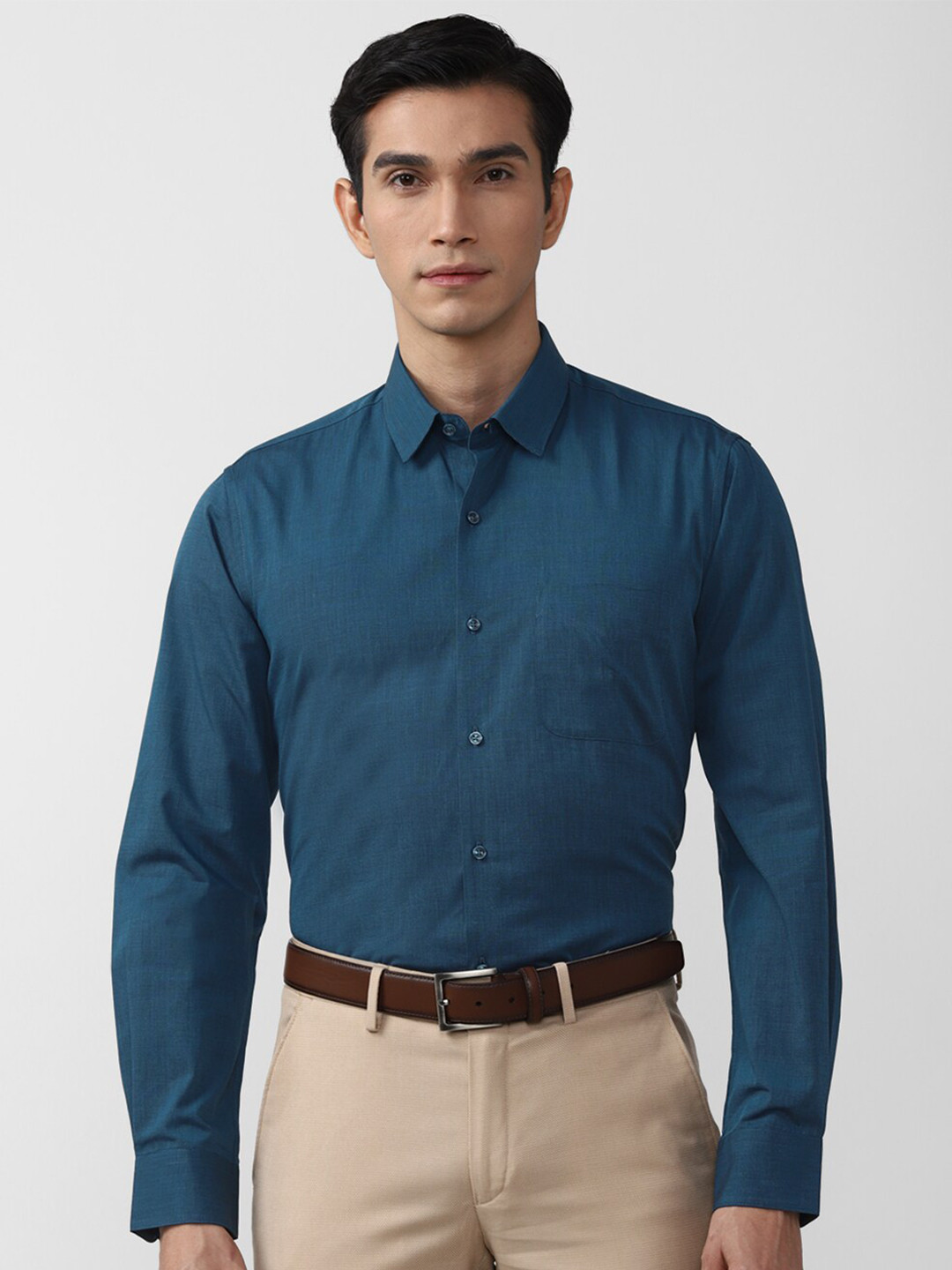 Peter England Men Teal Solid Formal Shirt