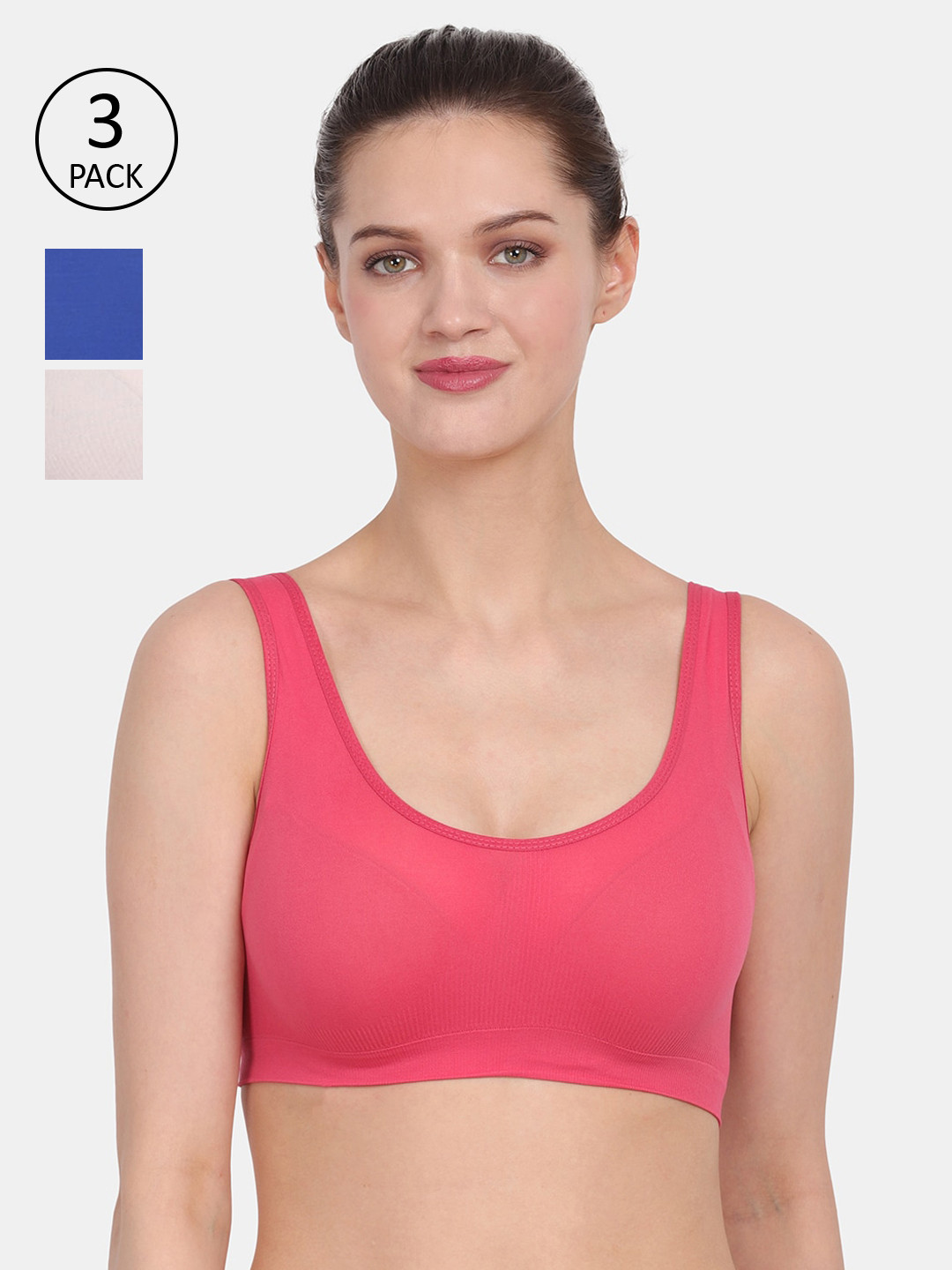 Amour Secret Women Pack of 3 Blue, Coral, White Non Padded Bra