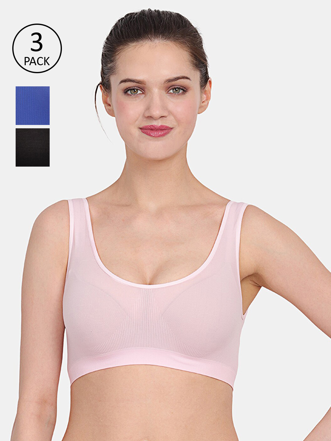 Amour Secret Women Pack Of 3 Non-Padded Non-Wired Black & Blue Bra