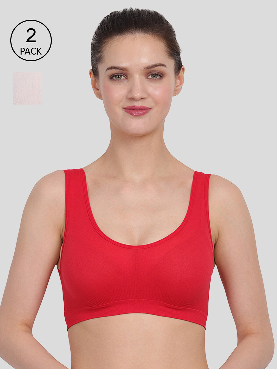 Amour Secret Pack Of 2 Red & White Non Padded & Non Wired Seamless Bra