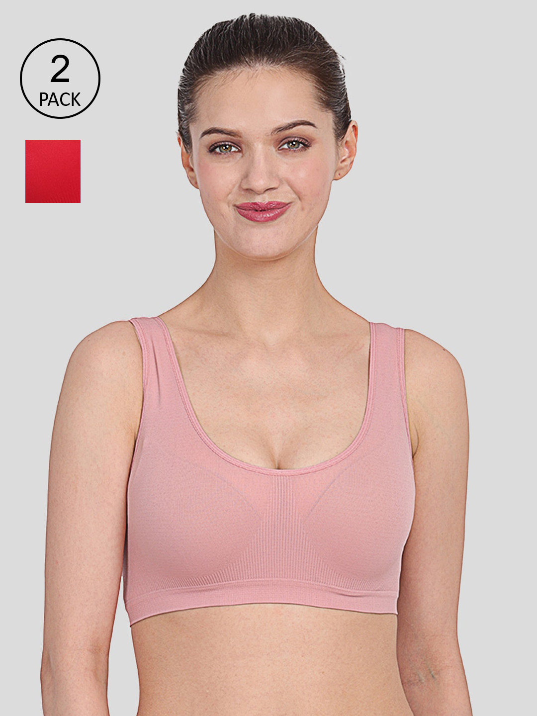 Amour Secret Pack of 2 Peach & Red Non Padded Bra