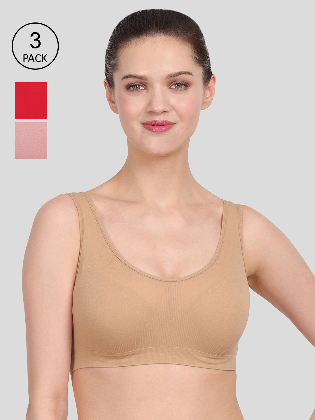 Amour Secret Nude & Peach & Red Set of 3 Bra