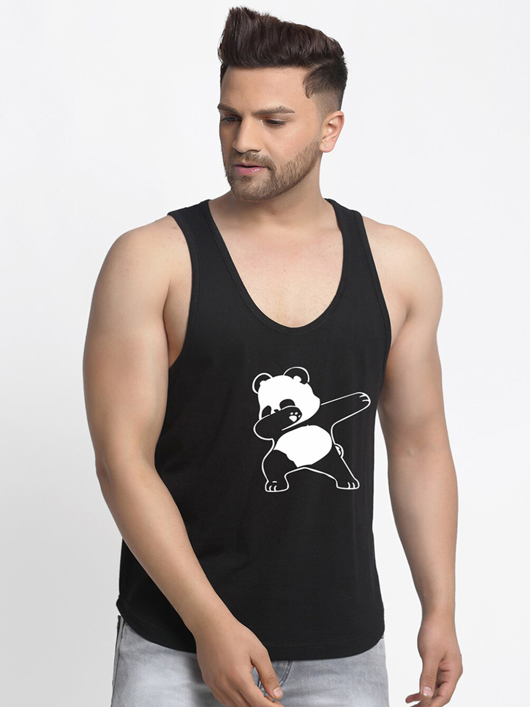 Friskers Men Black Graphic Print Pure Cotton Innerwear Vests
