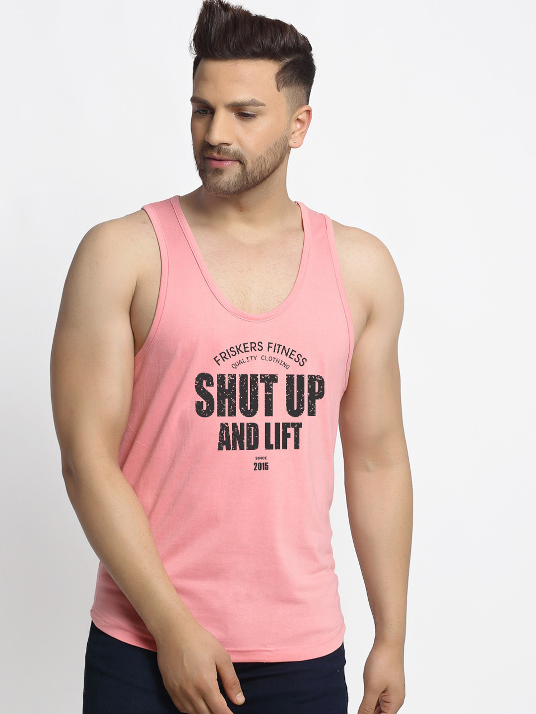 Friskers Men Coral Shut Up And Lift Printed Innerwear Vests