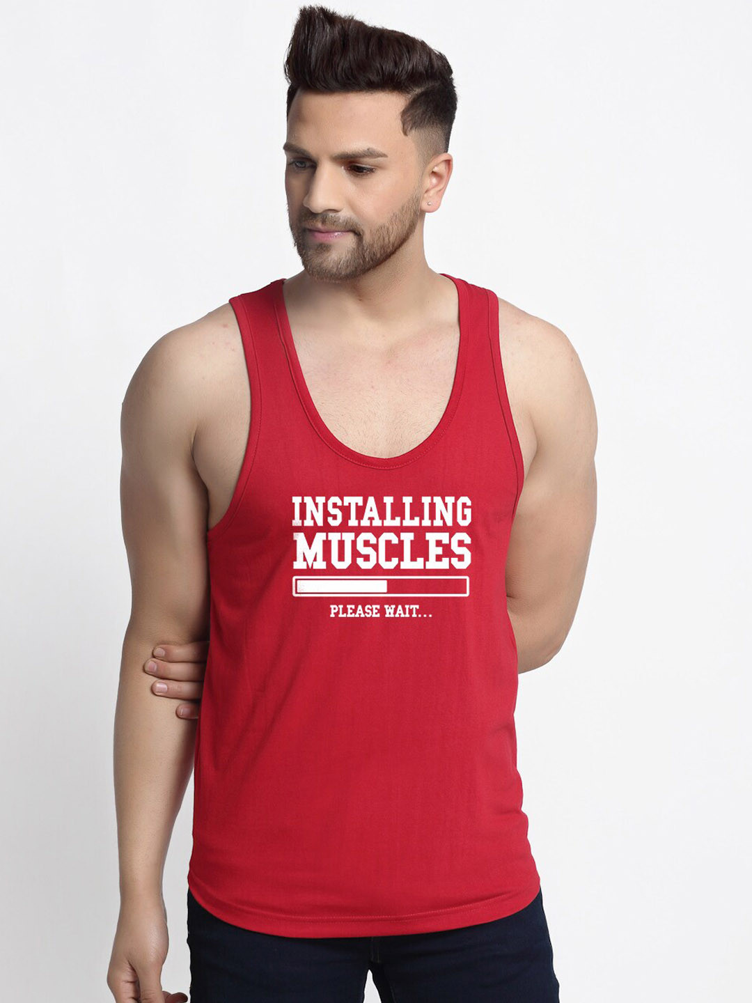 Friskers Men Maroon Printed 175 - 180 GSM Pure Cotton Innerwear Vest