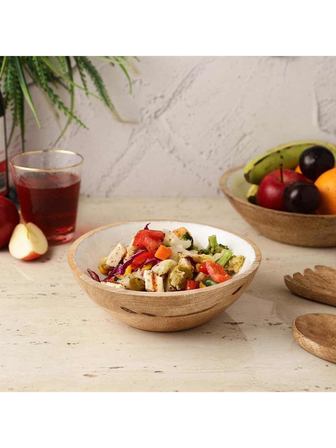 The Decor Mart White Wooden Salad Bowl