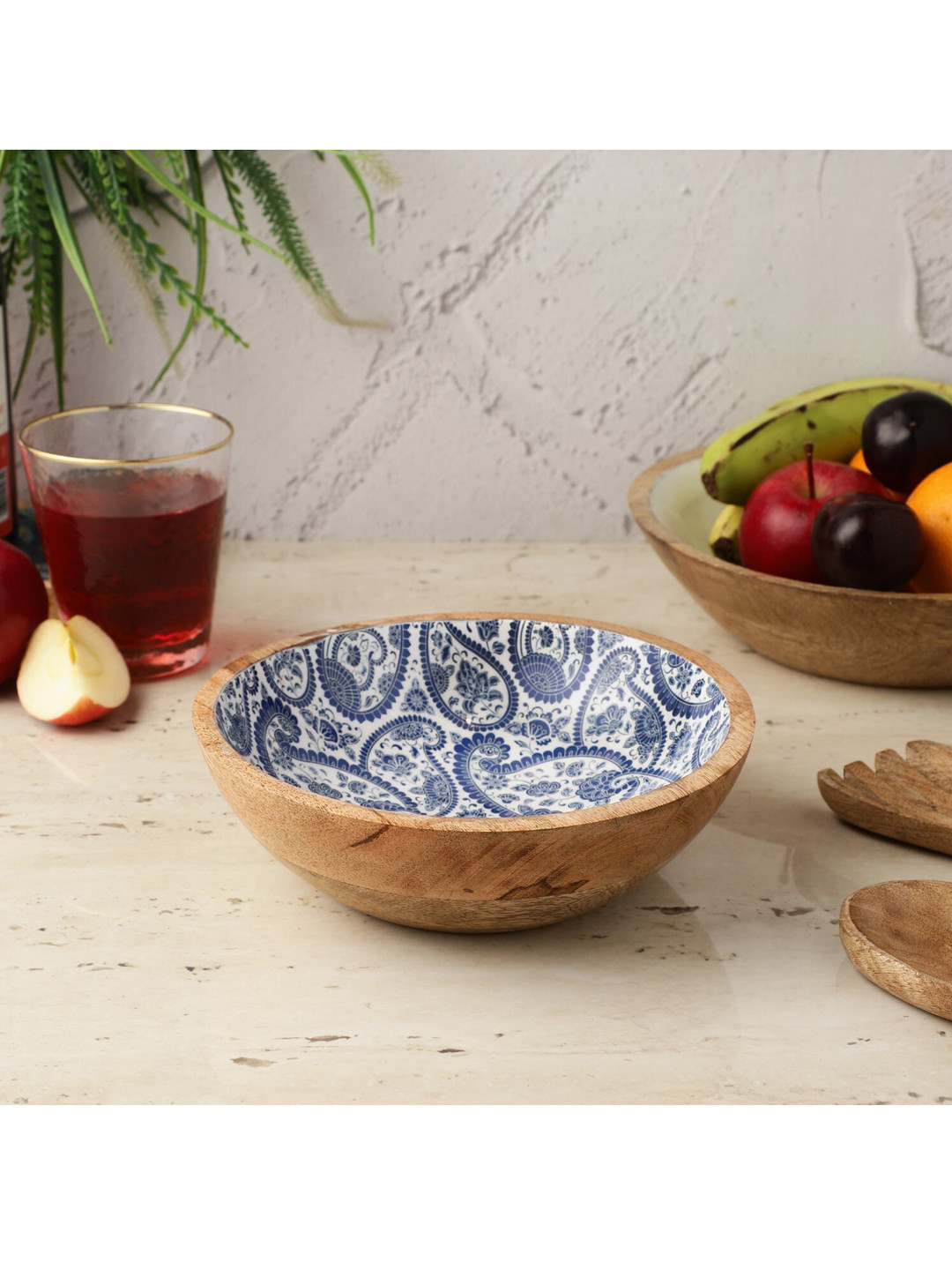 The Decor Mart Blue Paisley Printed Salad Serving Bowl