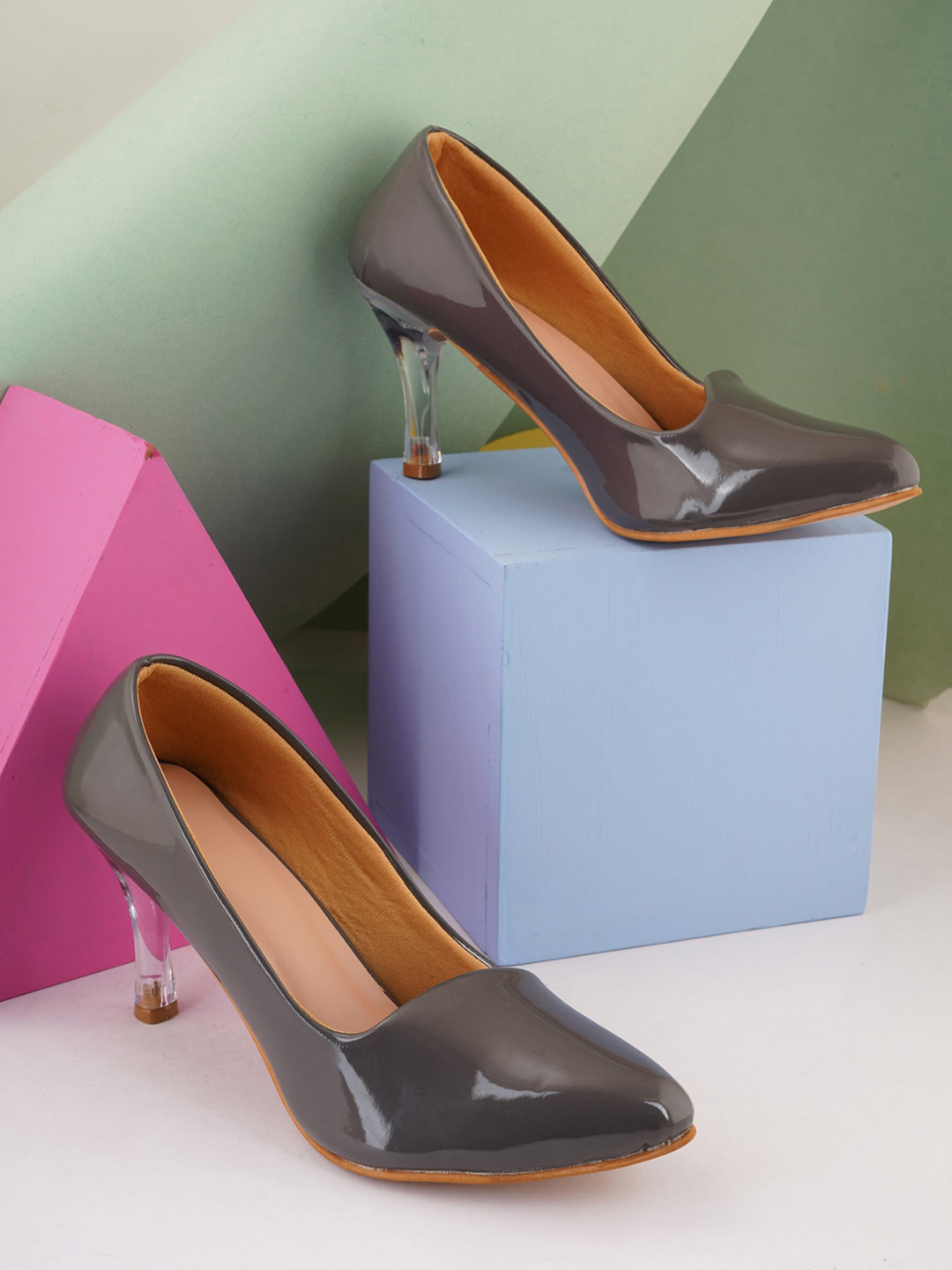 Walkfree Grey Stiletto Pumps with Buckles