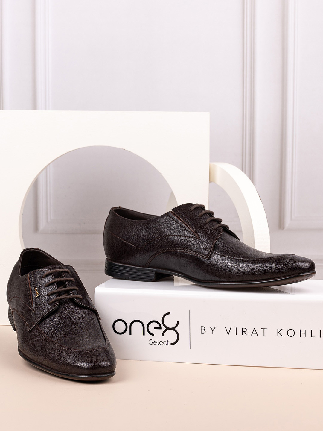 One8 Men Burgundy Textured Genuine Leather Formal Derbys