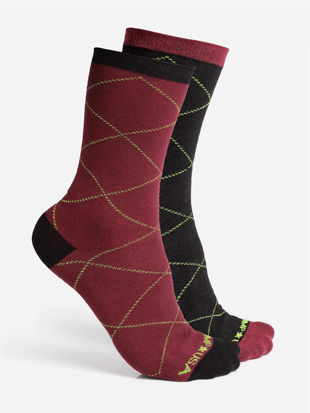 JUMP USA Men Pack Of 3 Black & Burgundy Calf-Length Trendy Socks