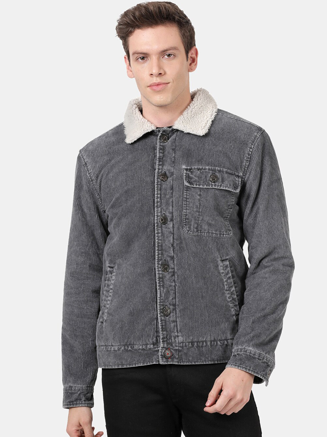 t-base Men Black Washed Denim Jacket