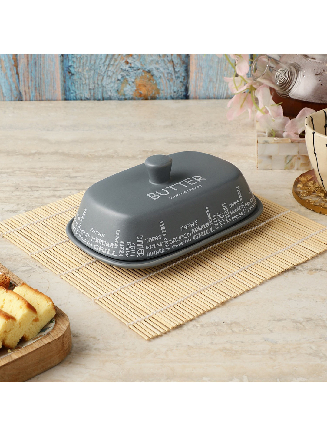 The Decor Mart Grey Ceramic Butter Dish