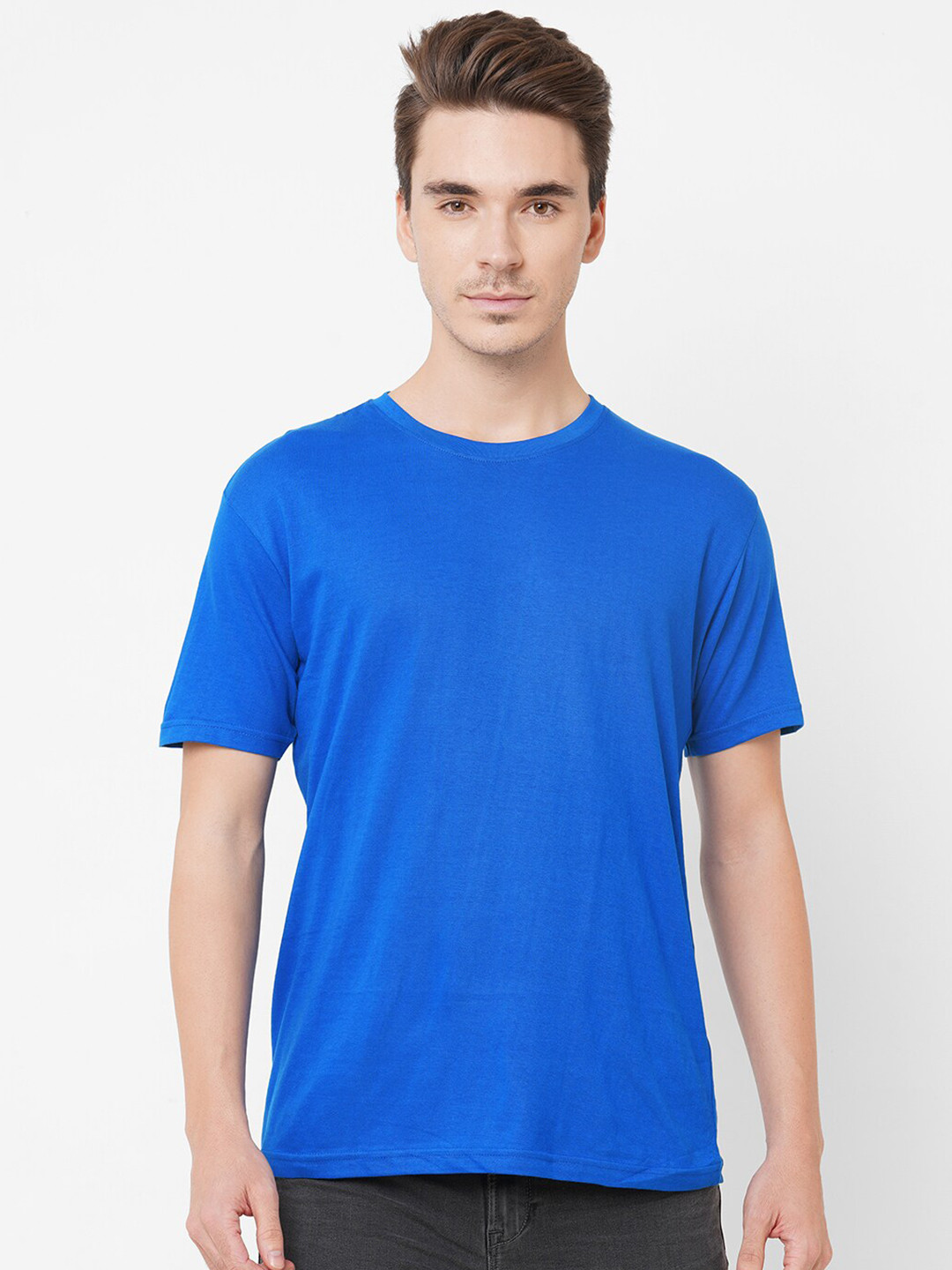 LBEE Men Blue Raw Edge T-shirt