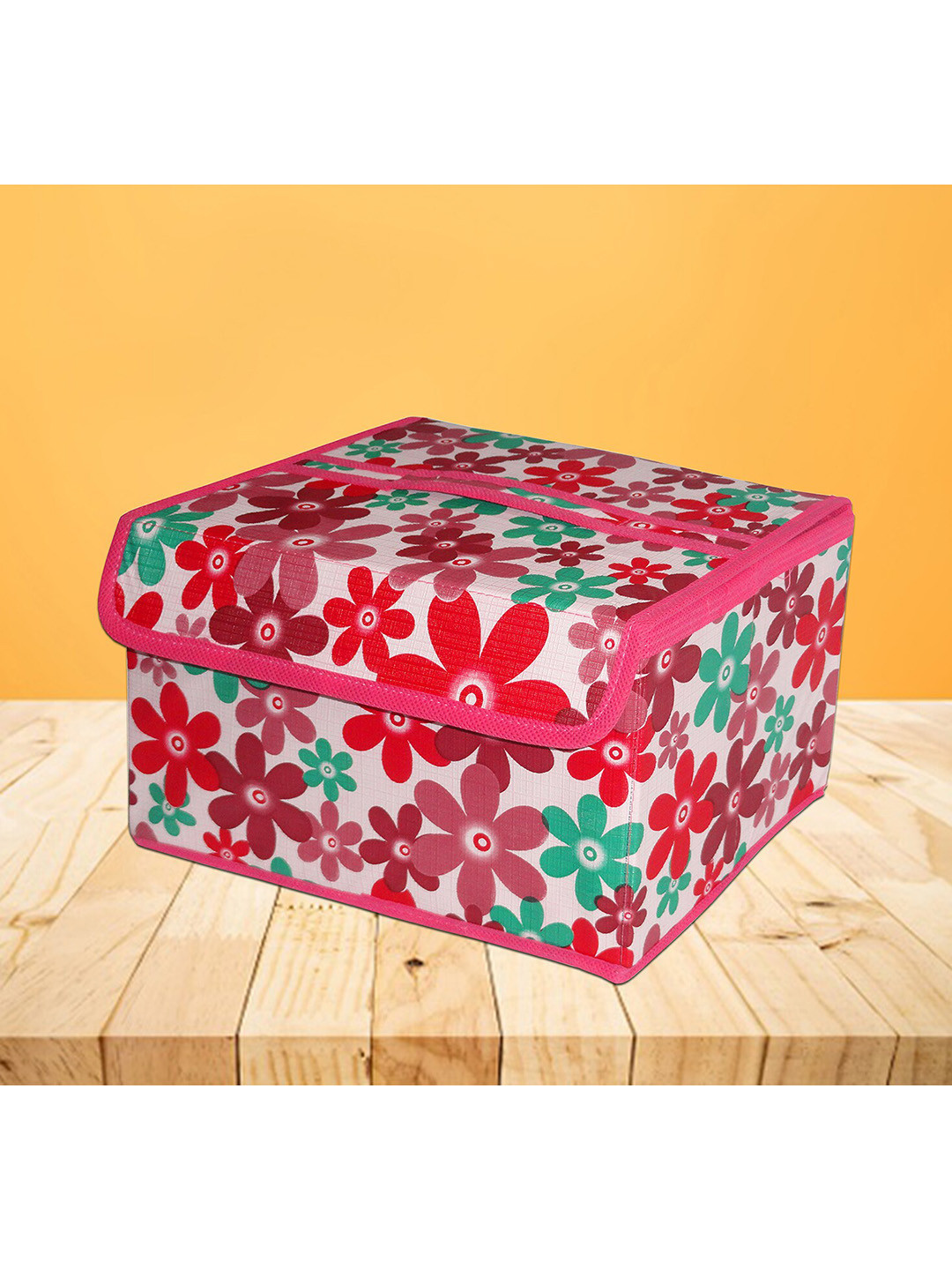 atorakushon Set Of 2 Pink Green & Red Printed Jewellery Makeup Bag Organisers