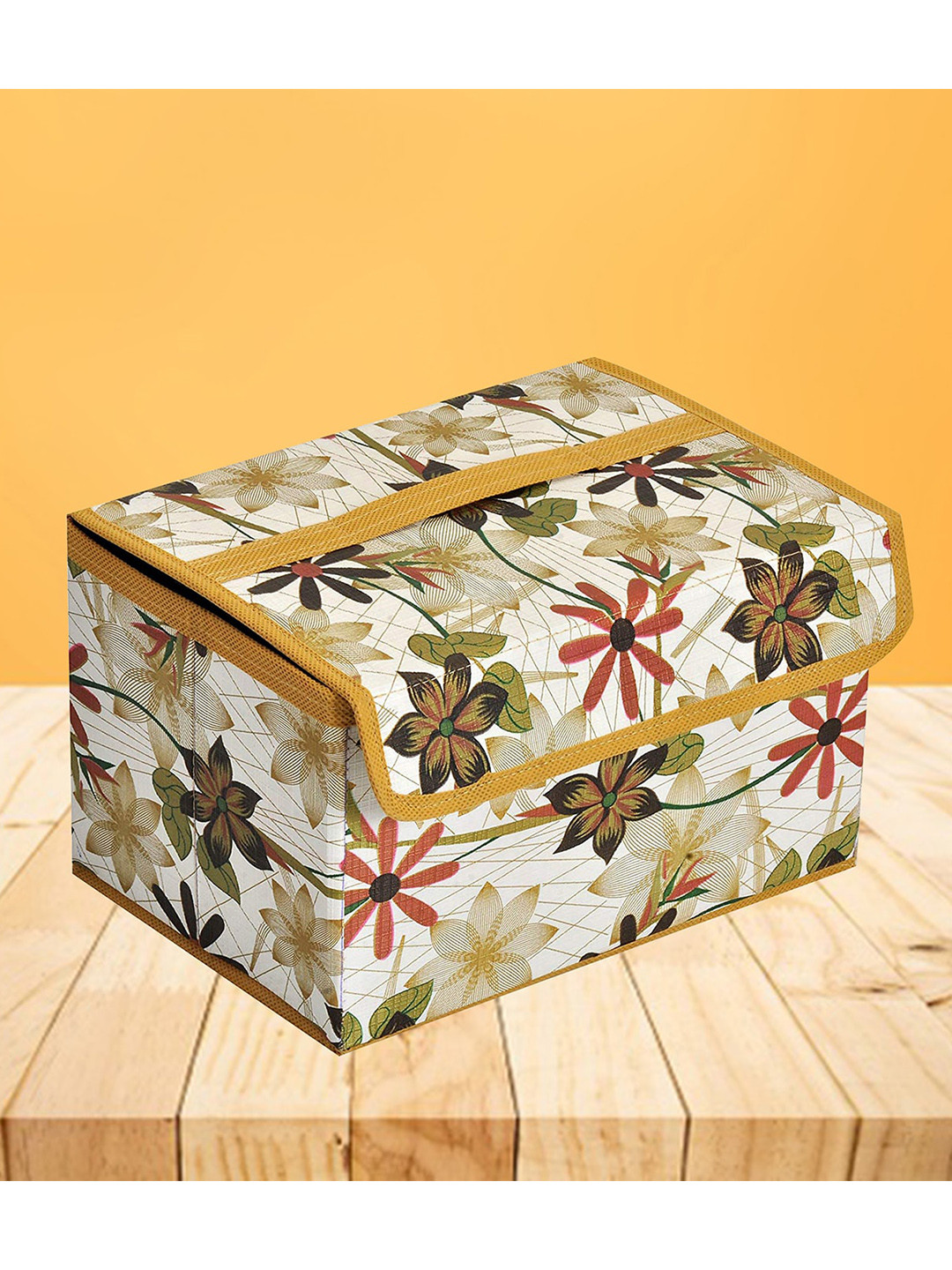 atorakushon Gold-Tone & White Printed  Jewellery Makeup Bag Storage Organizer