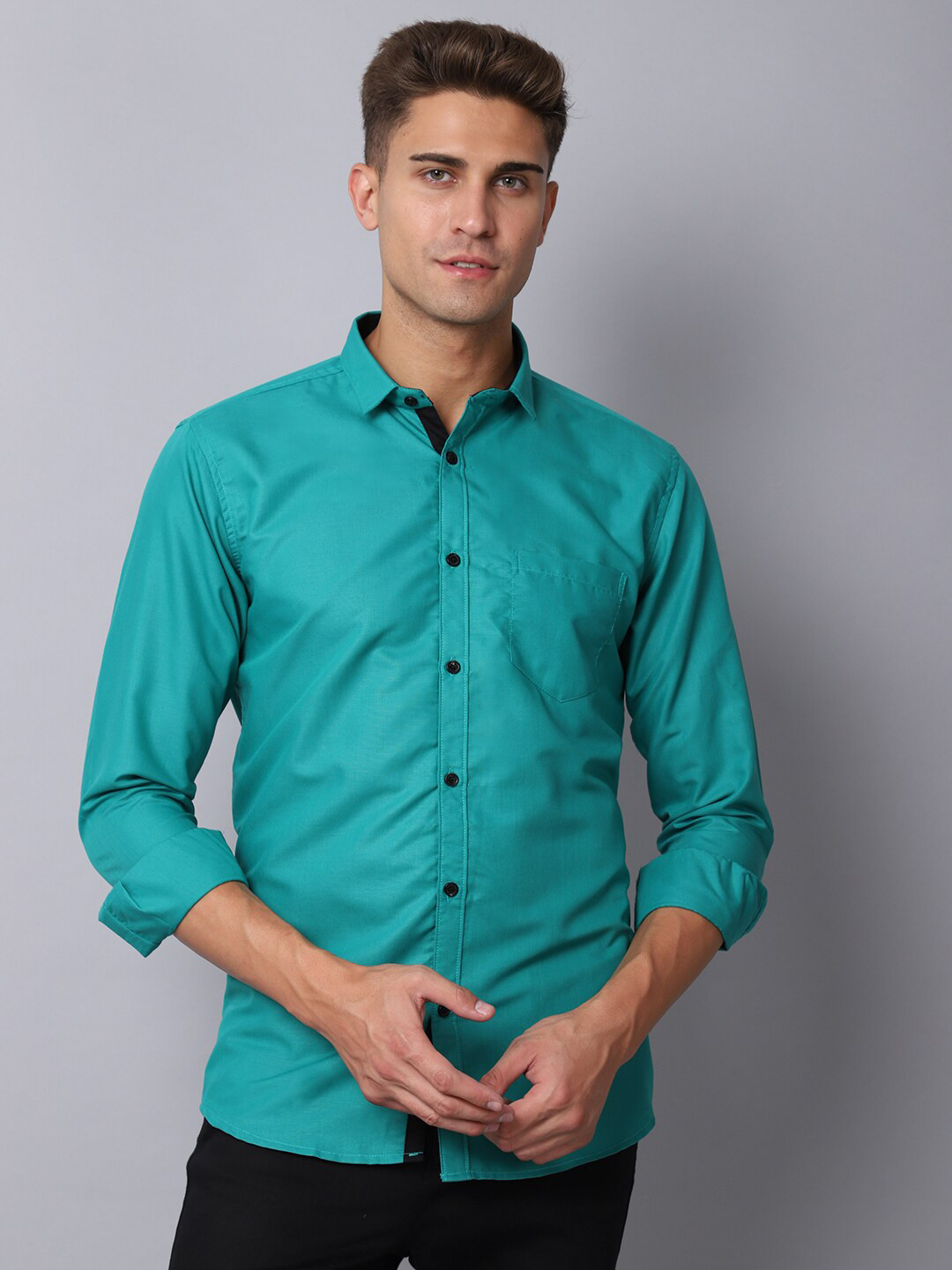 Majestic Man Men Teal Slim Fit Casual Shirt