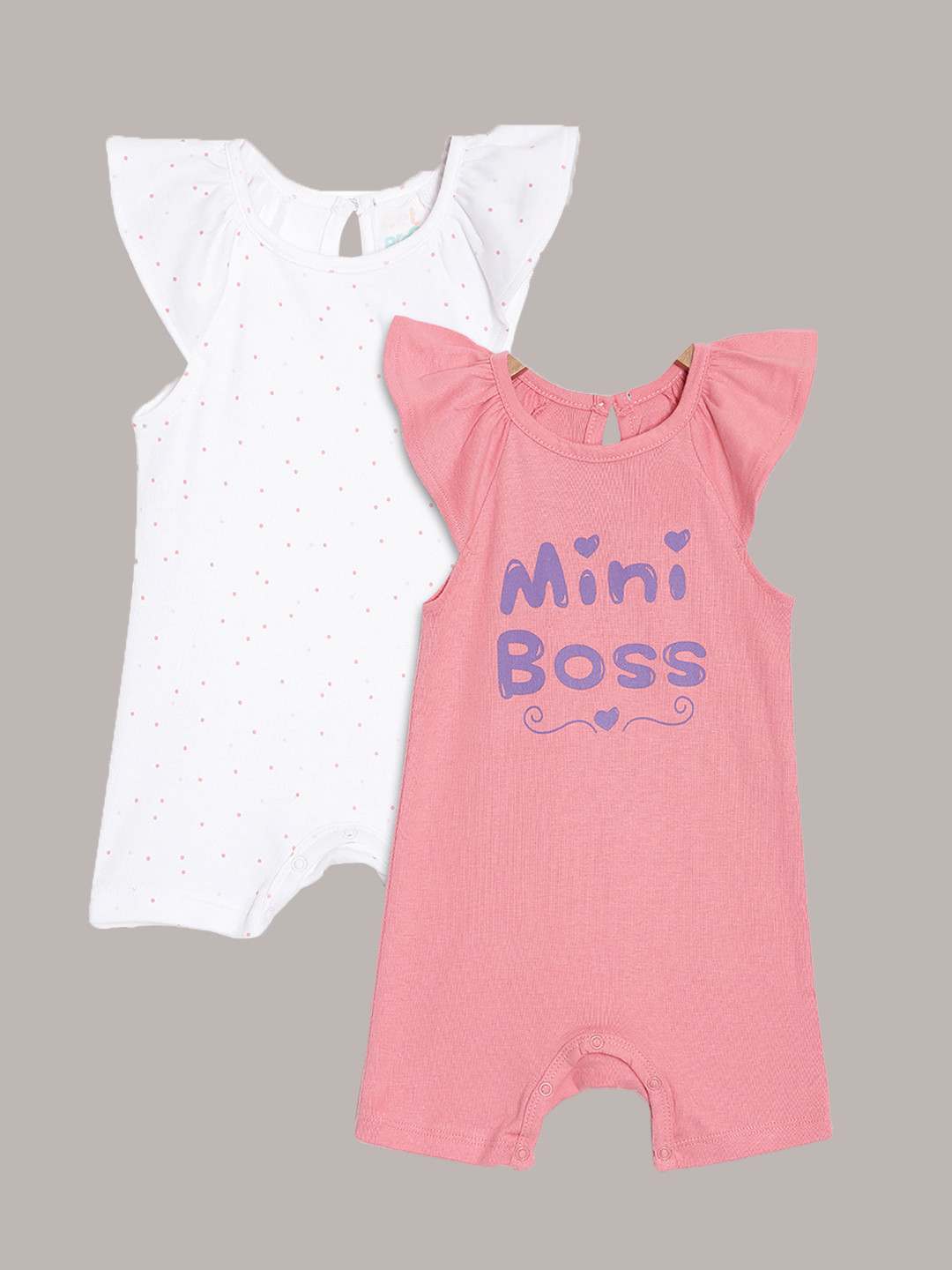 Broon Infant Girls Pink & White Pure Organic Cotton Pack Of 2 Rompers