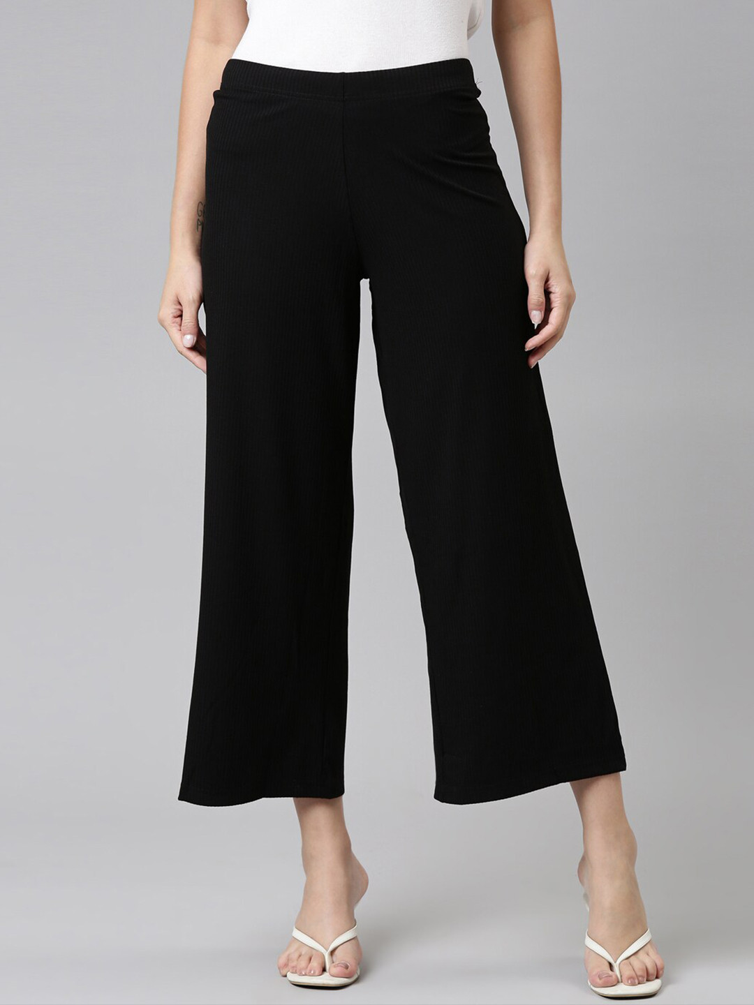 Go Colors Women Black Knitted Palazzos