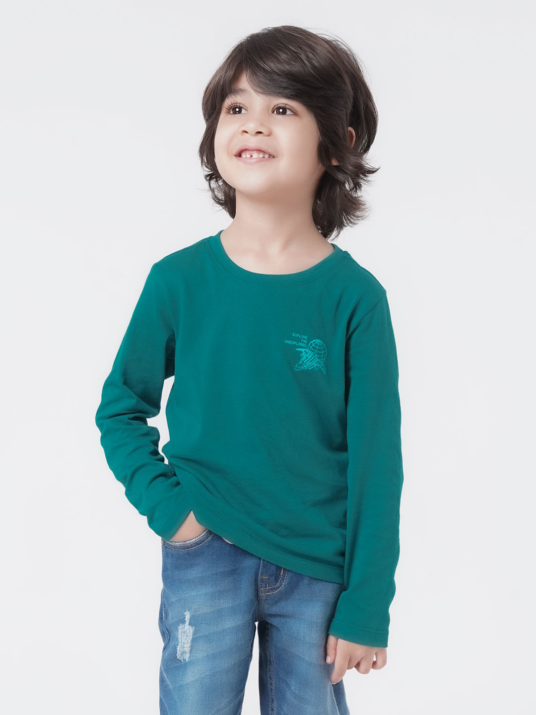 Ed-a-Mamma Boys Green Typography V-Neck Tropical T-shirt