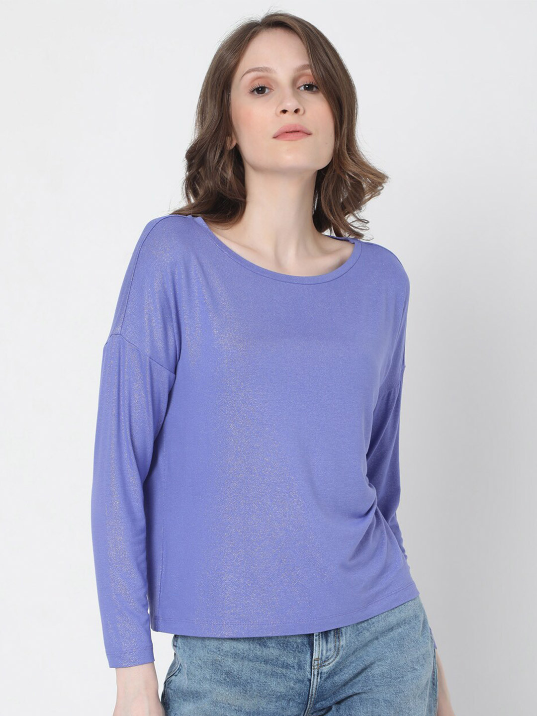 Vero Moda Blue Extended Sleeves Solid Sheen Top