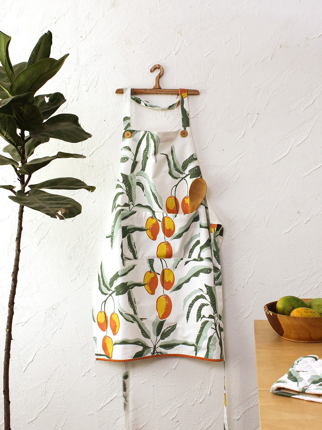 House This White &  Rust Red Printed Pure Cotton Aprons