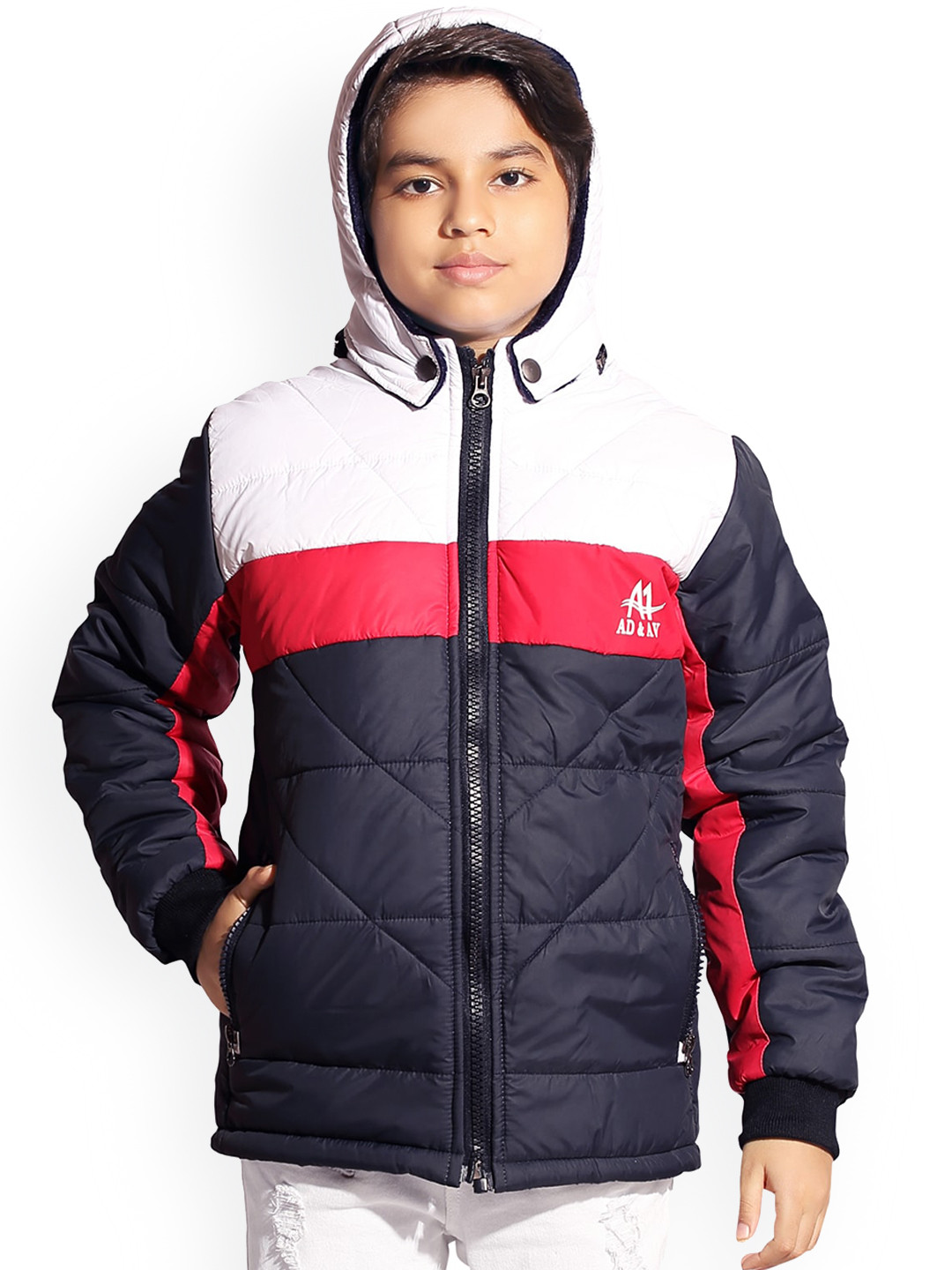 AD & AV Boys Blue Colourblocked Water Resistant Crop Quilted Jacket