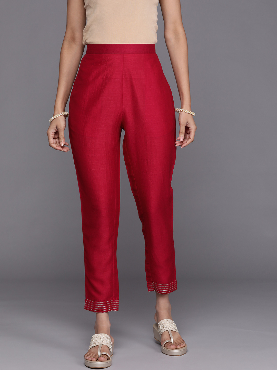 Libas Women Red Solid Trousers