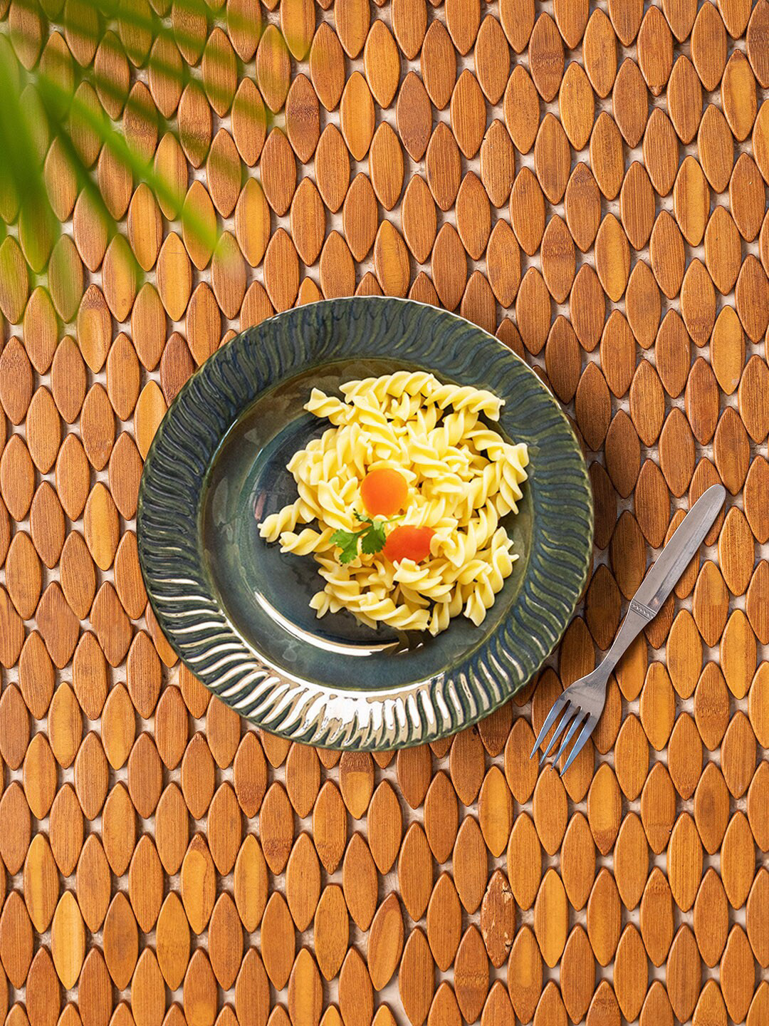ExclusiveLane Green Handmade Microwave Safe Ceramic Pasta Plate