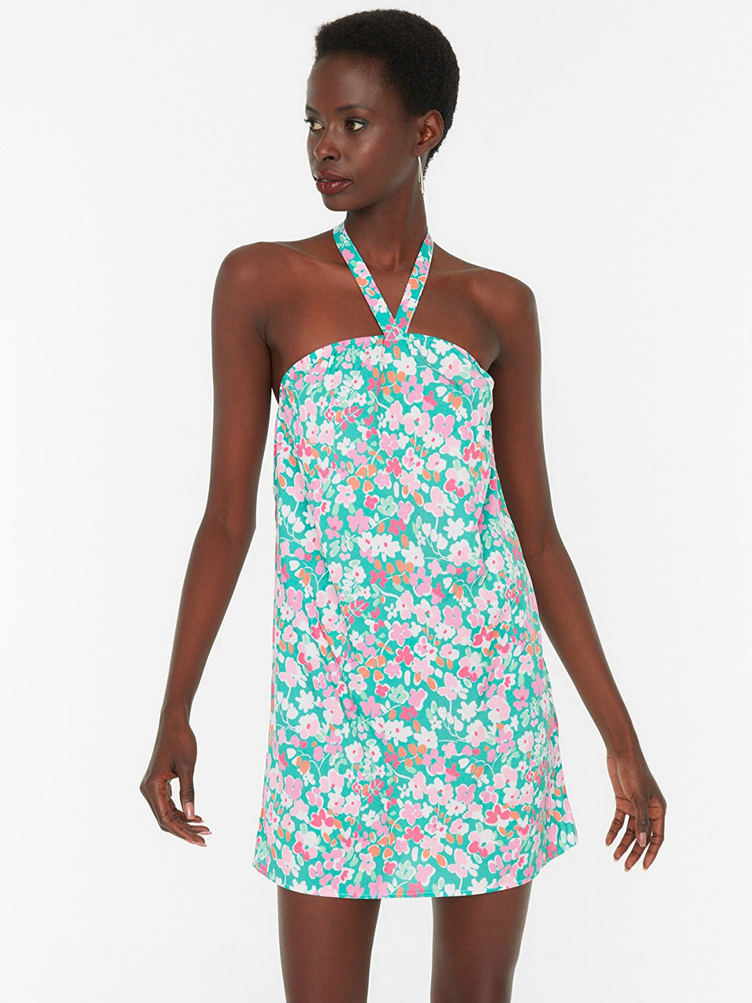Trendyol Floral Print Halter Neck Sheath Dress