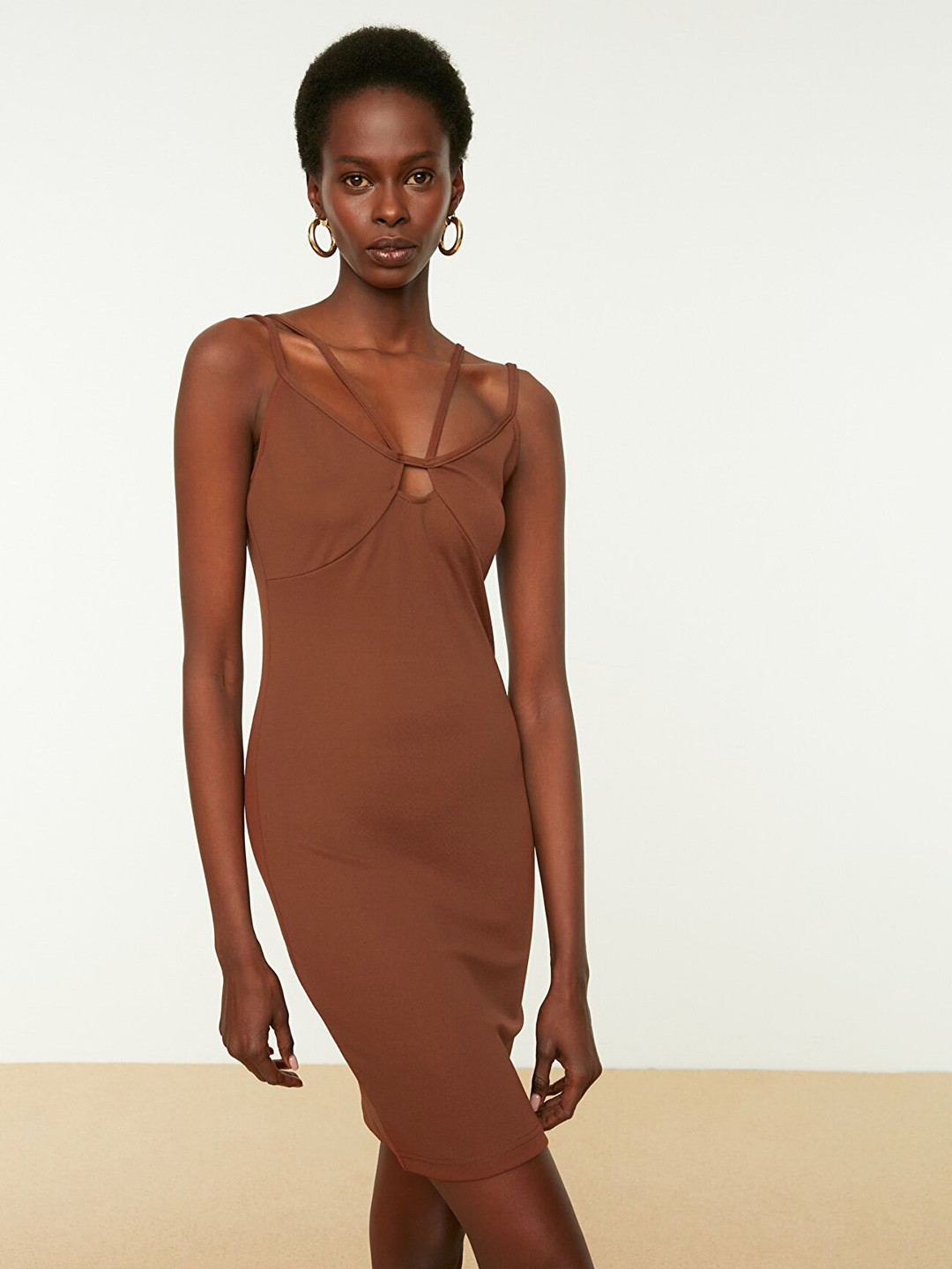 Trendyol Coffee Brown Solid Bodycon Dress