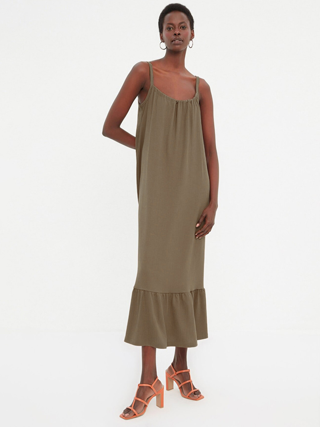 Trendyol Brown A-Line Midi Dress