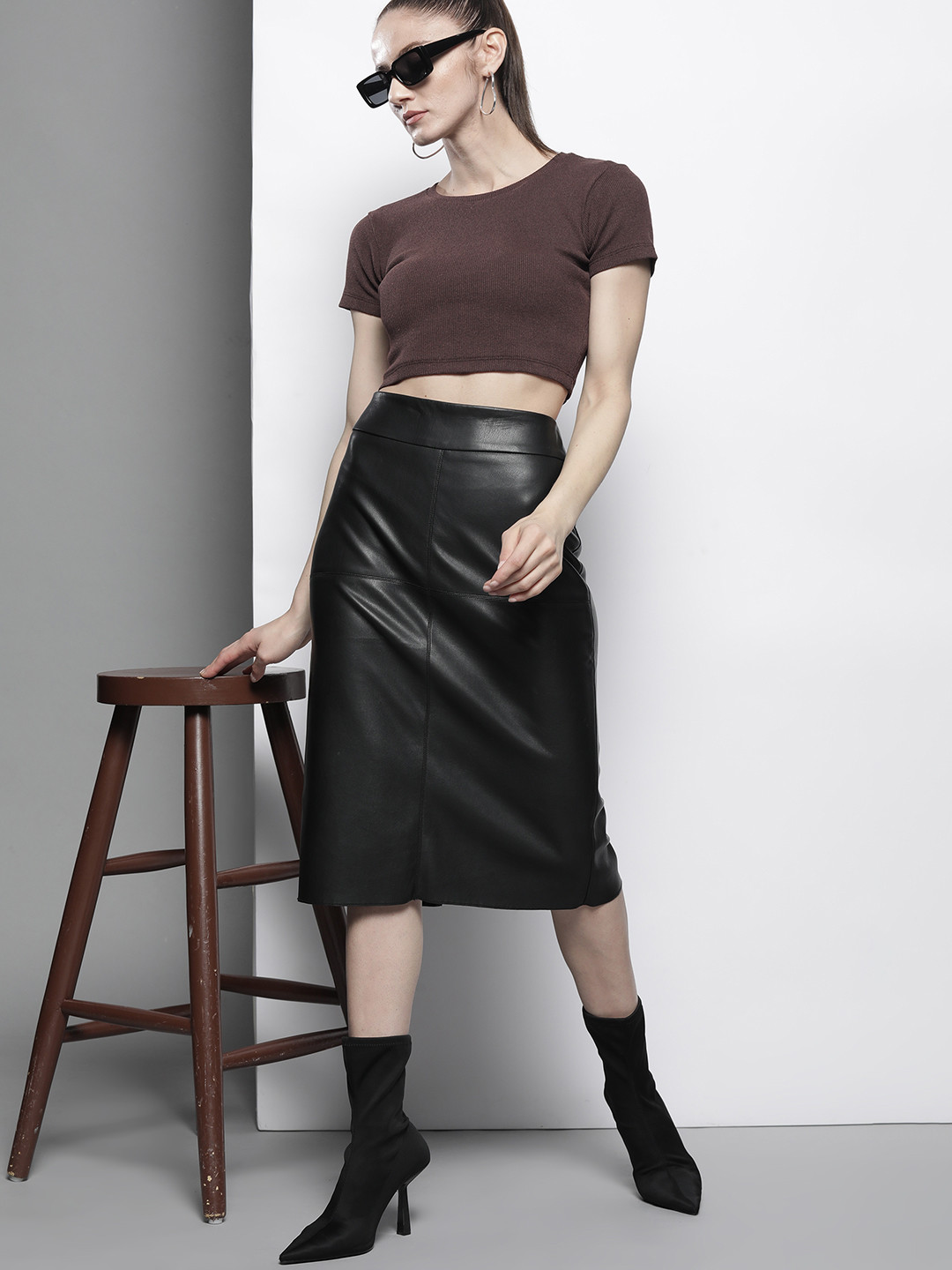 Trendyol Women Brown Ribbed Crop Top