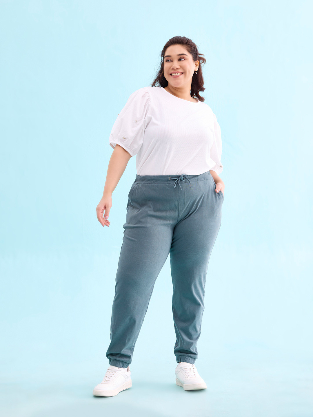 Go Colors Women Ocean Green Solid Cotton Joggers