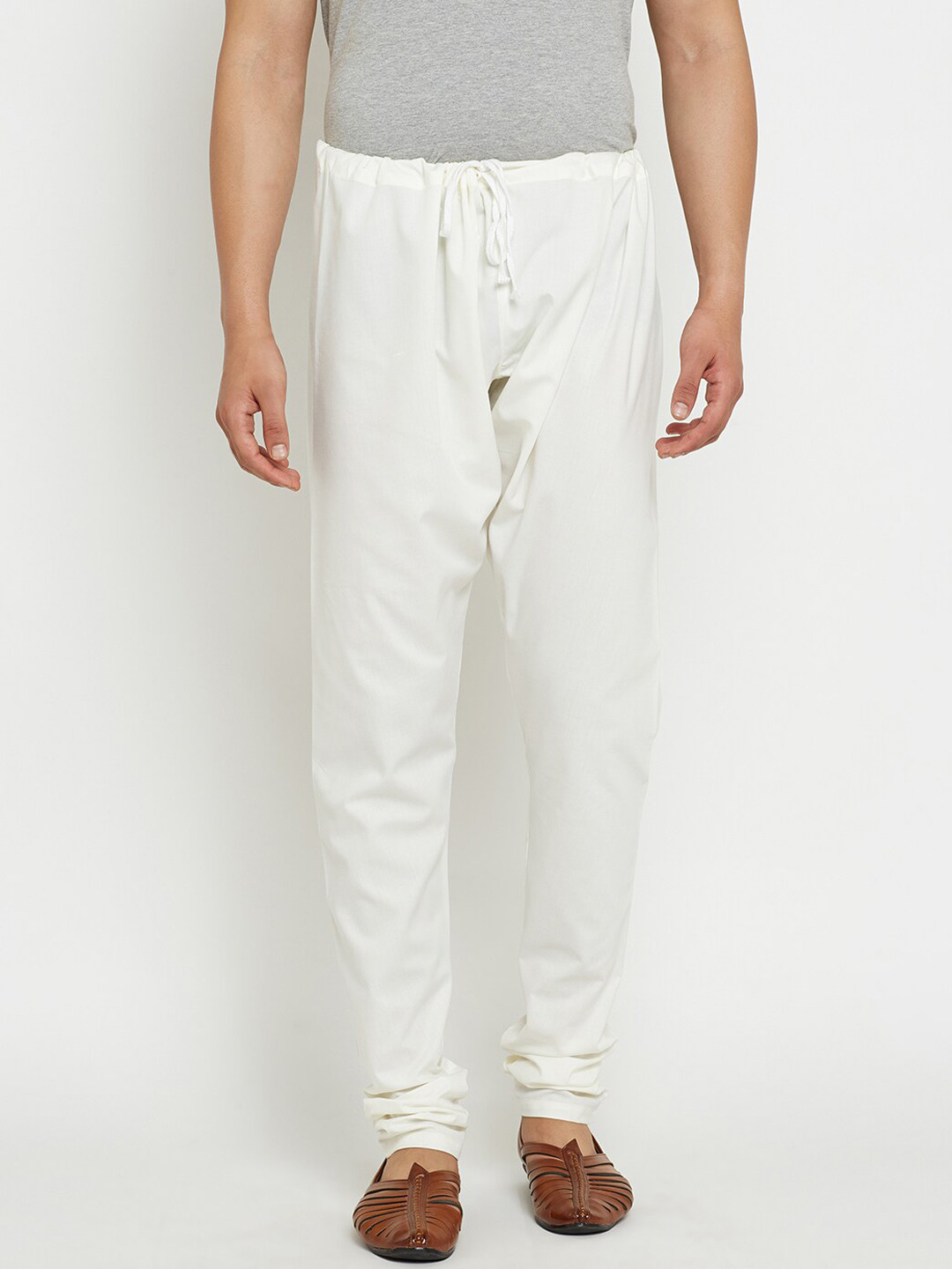 ROYAL KURTA Men White Solid Straight-Fit Churidar