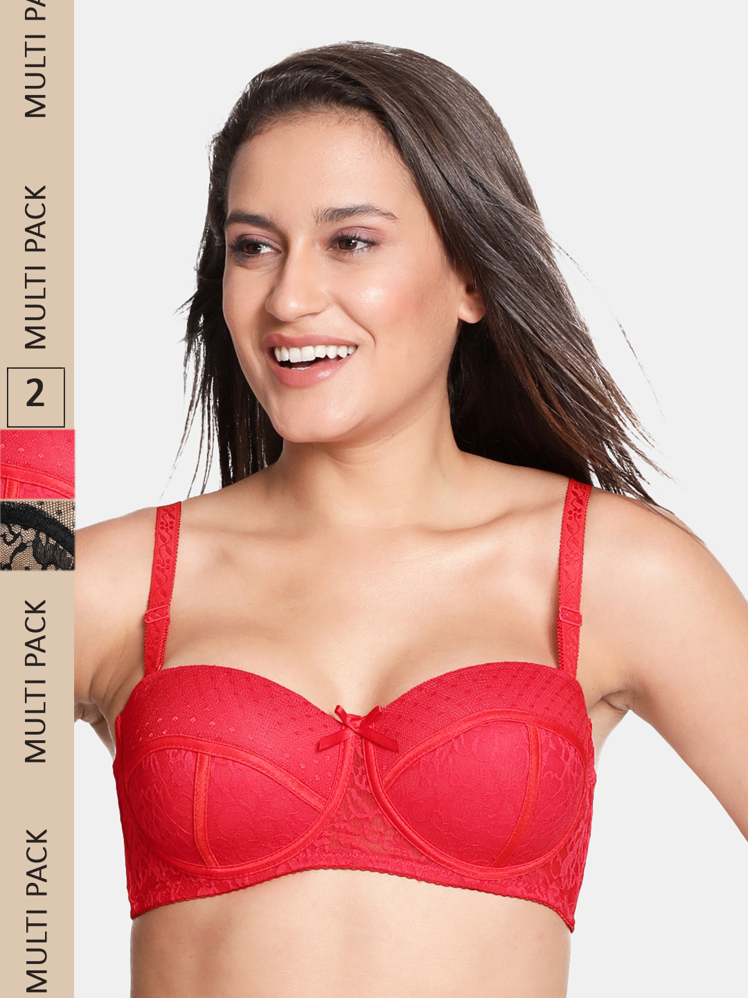 Susie Set Of 2 Red & Black Floral Balconette Bra - Underwired Lightly Padded