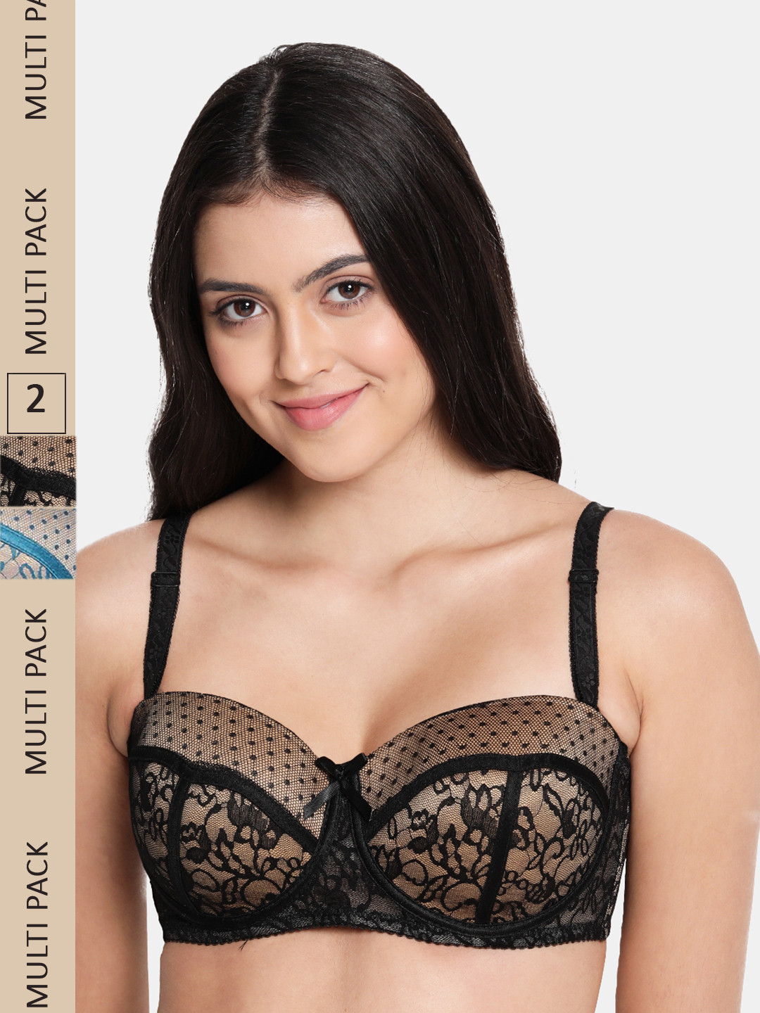 Susie Set o2 Blue & Black Bra Underwired Lightly Padded Pack of 2