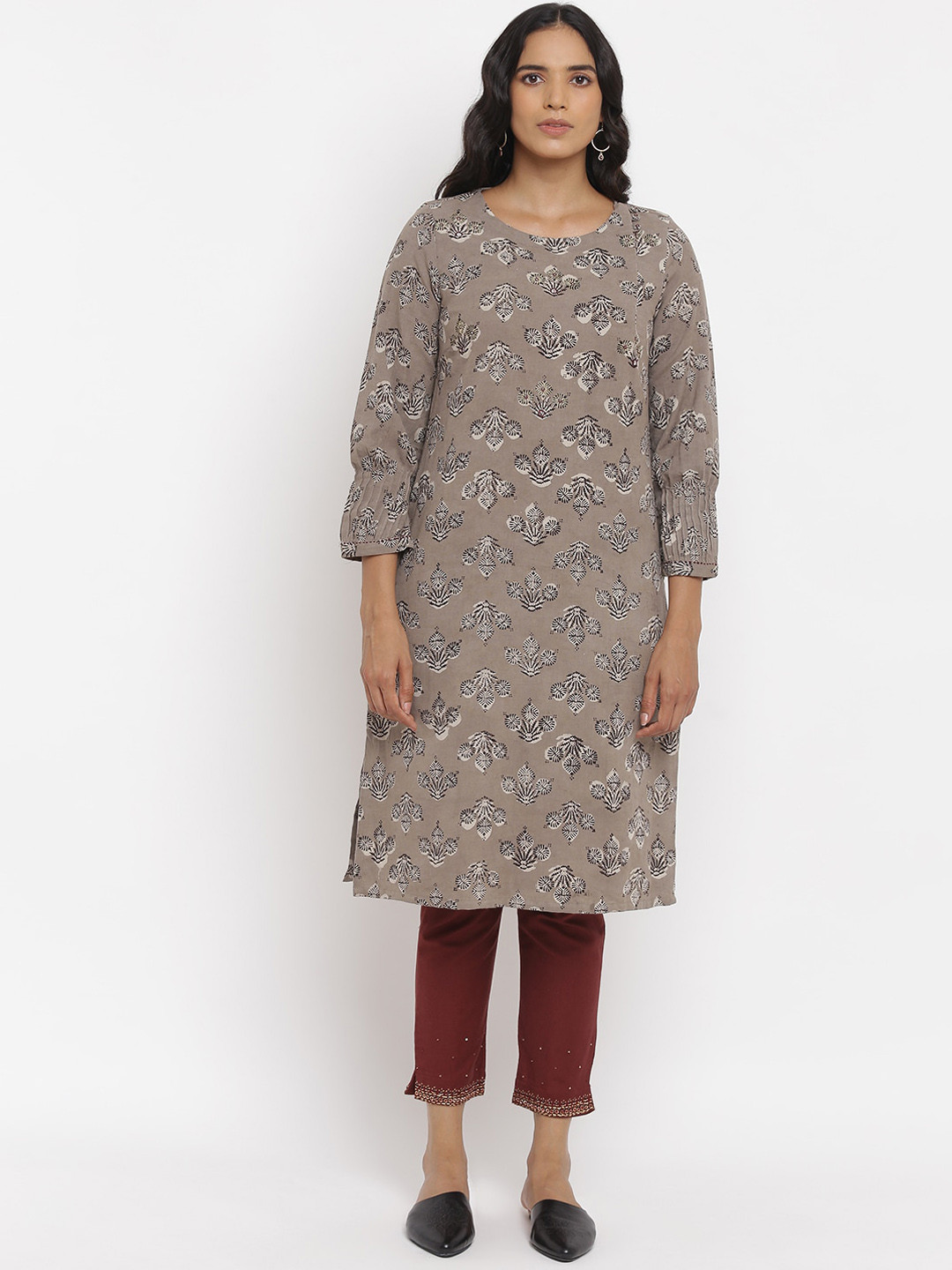 Folk Song  Folksong Collection Women Grey Ethnic Motifs Thread Work Kurta