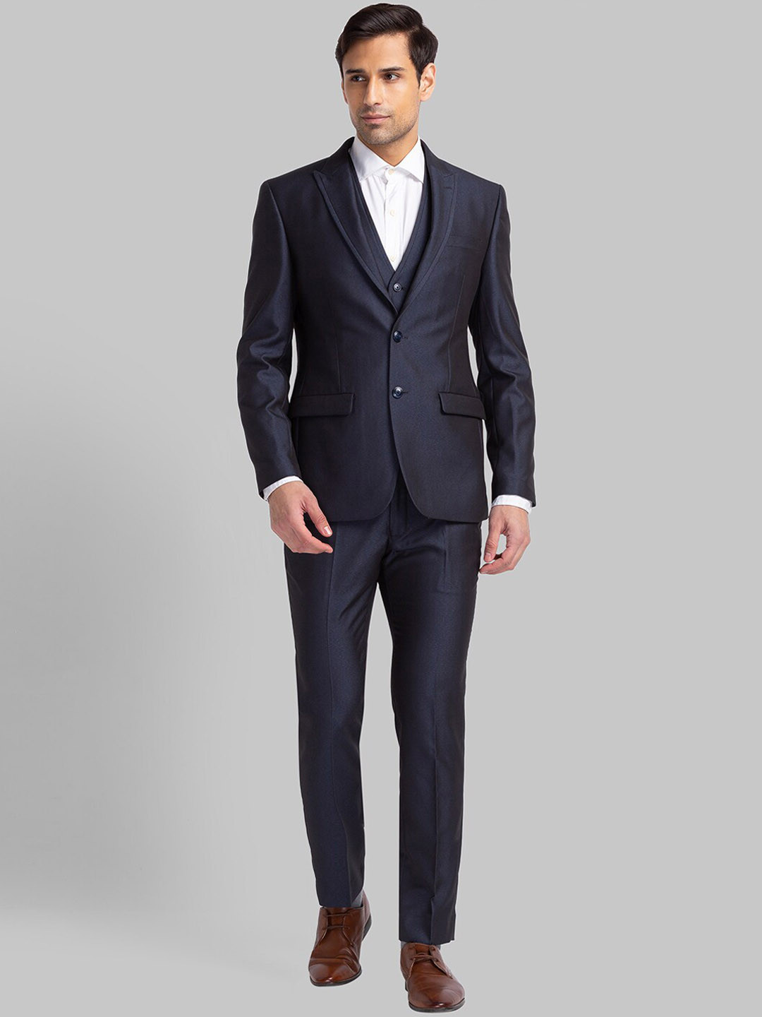 Park Avenue Men Blue Solid Single-Breasted Super Slim-Fit Two-Piece Formal Suit