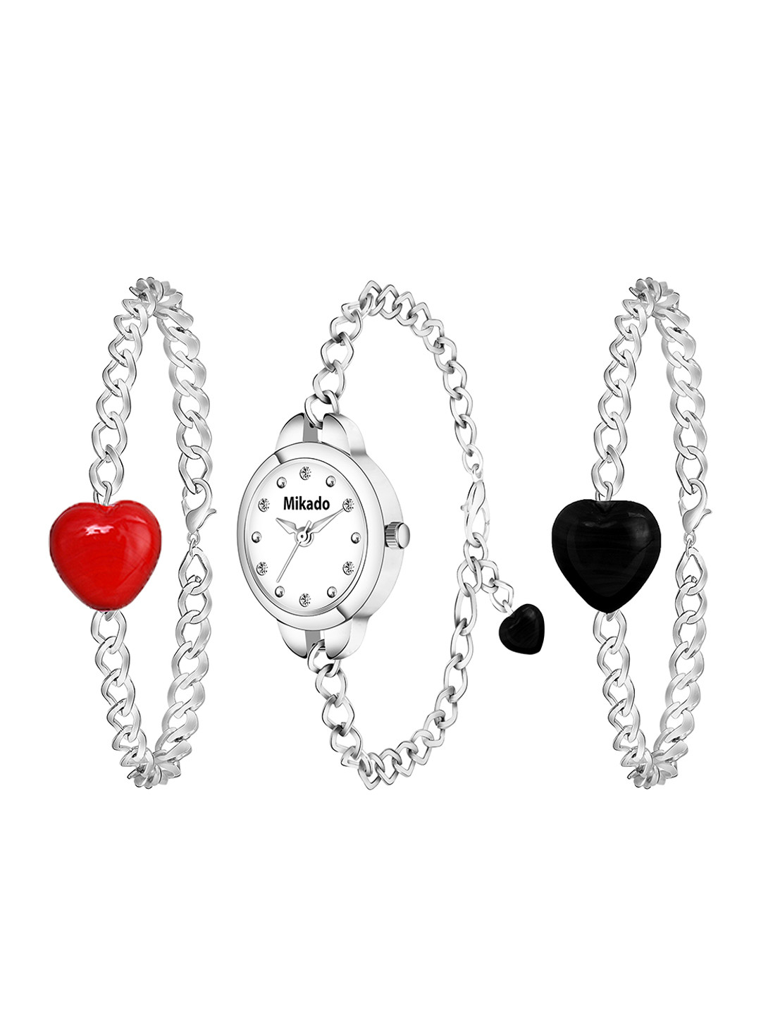 Mikado Women White Brass Embellished Dial & Silver Toned Stainless Steel Bracelet Style Straps Digital Watch