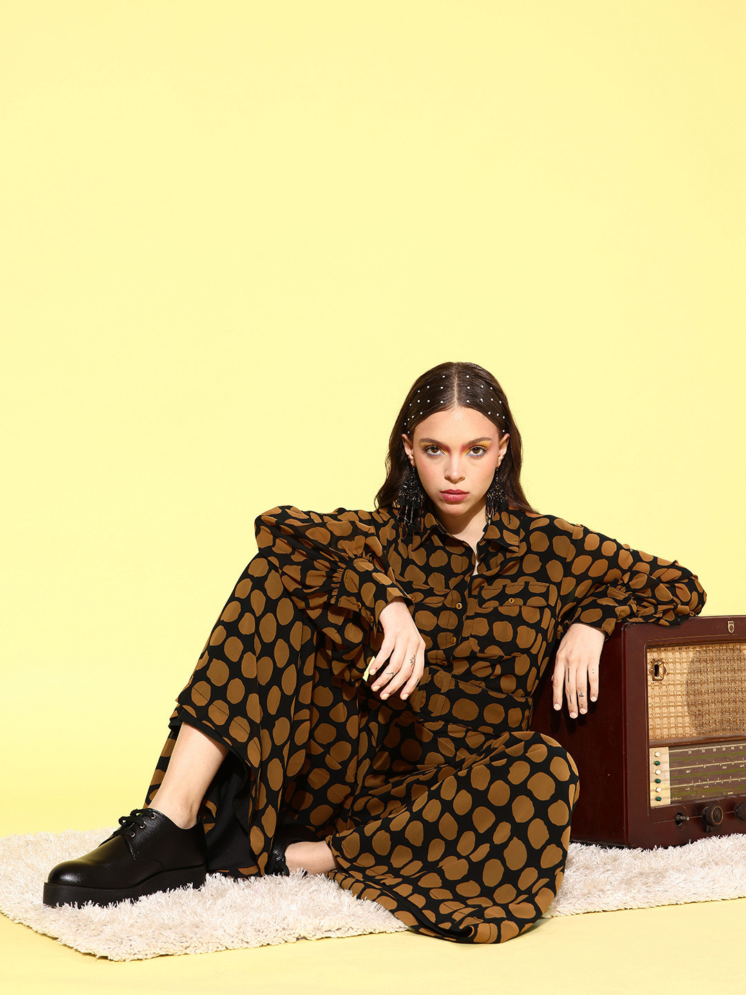 QUIERO Women Elegant Brown Printed Once Upon a Sleeve Jumpsuit