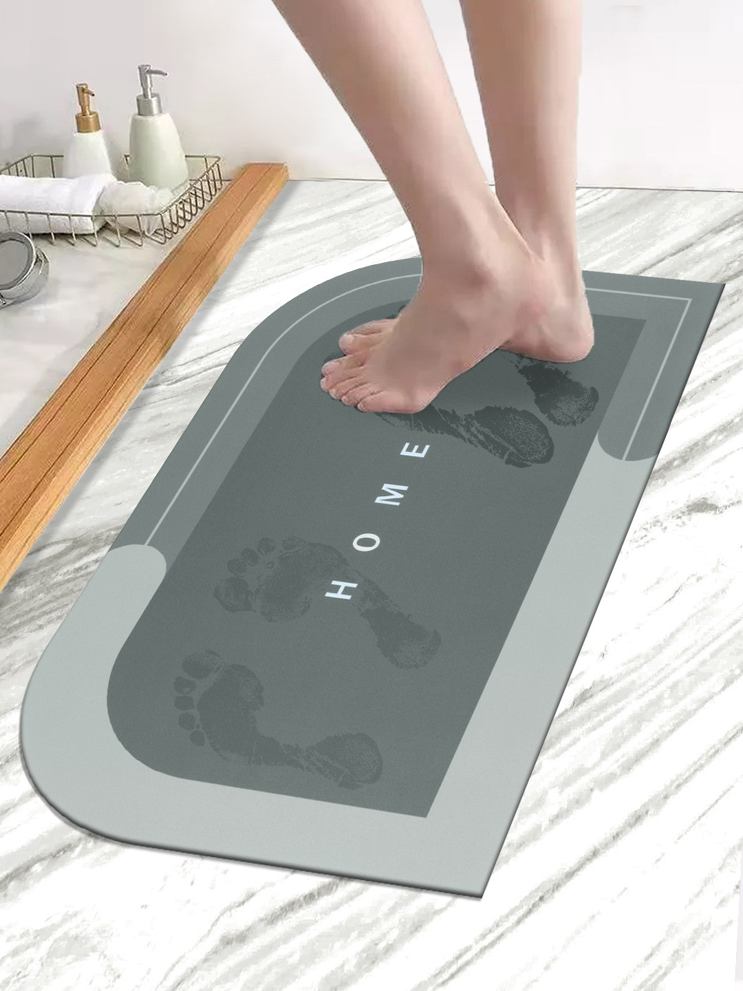 Story@home Grey Printed 210 GSM Anti-Skid Bath Rugs