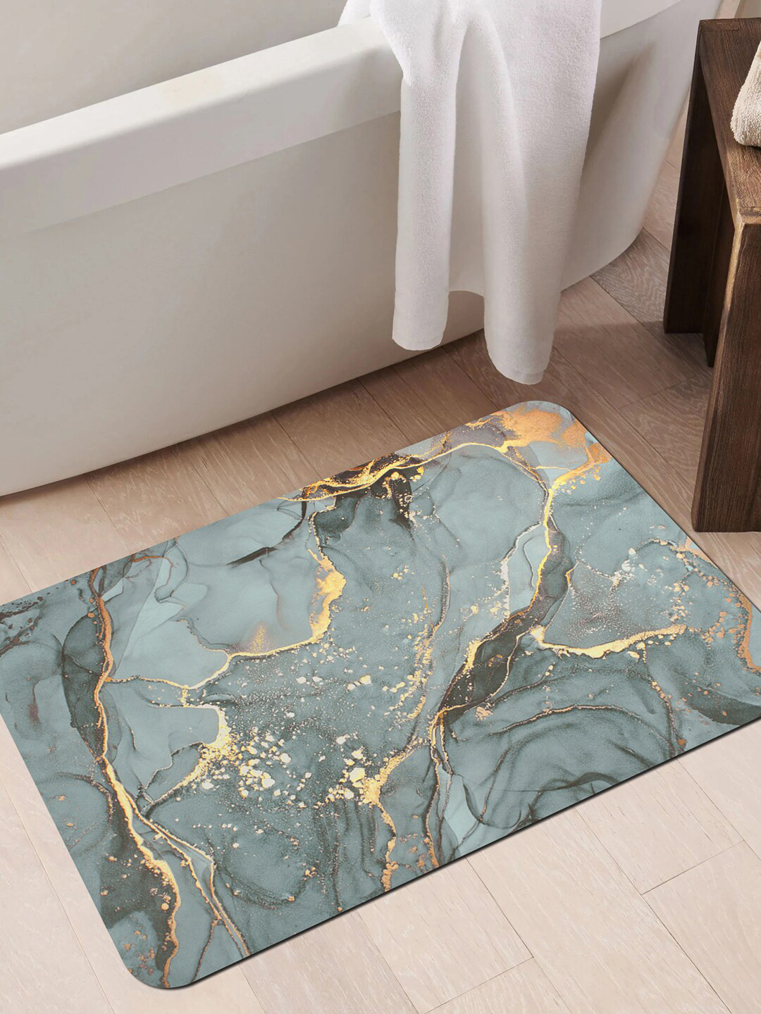 Story@home Grey Abstarct Anti-Slip 210 GSM Bath Rugs