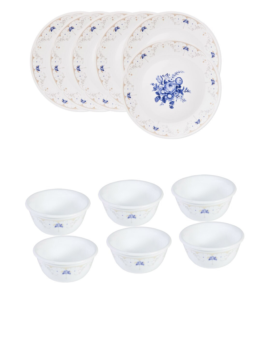Corelle Asia Collection Gold Series Blooming White Floral Vitrelle Glass Microwave Safe 12 Piece Dinner Set