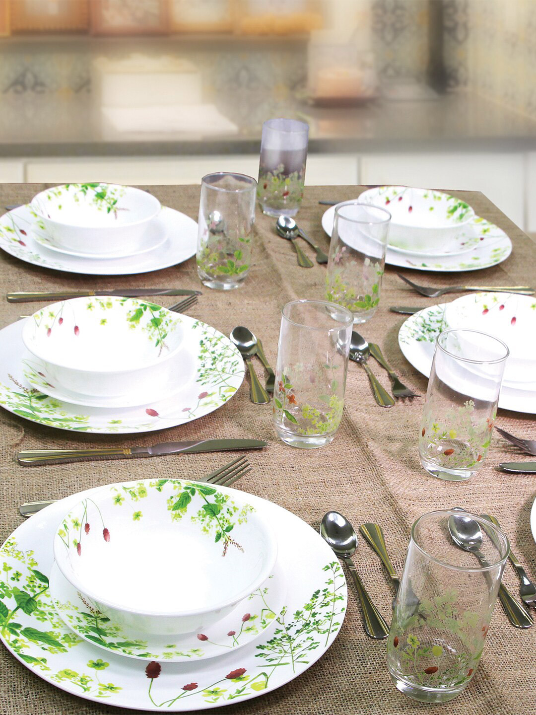 Corelle Asia Collection Provence Garden White Floral Vitrelle Glass Dishwasher and Microwave Safe 12 Piece Dinner Set