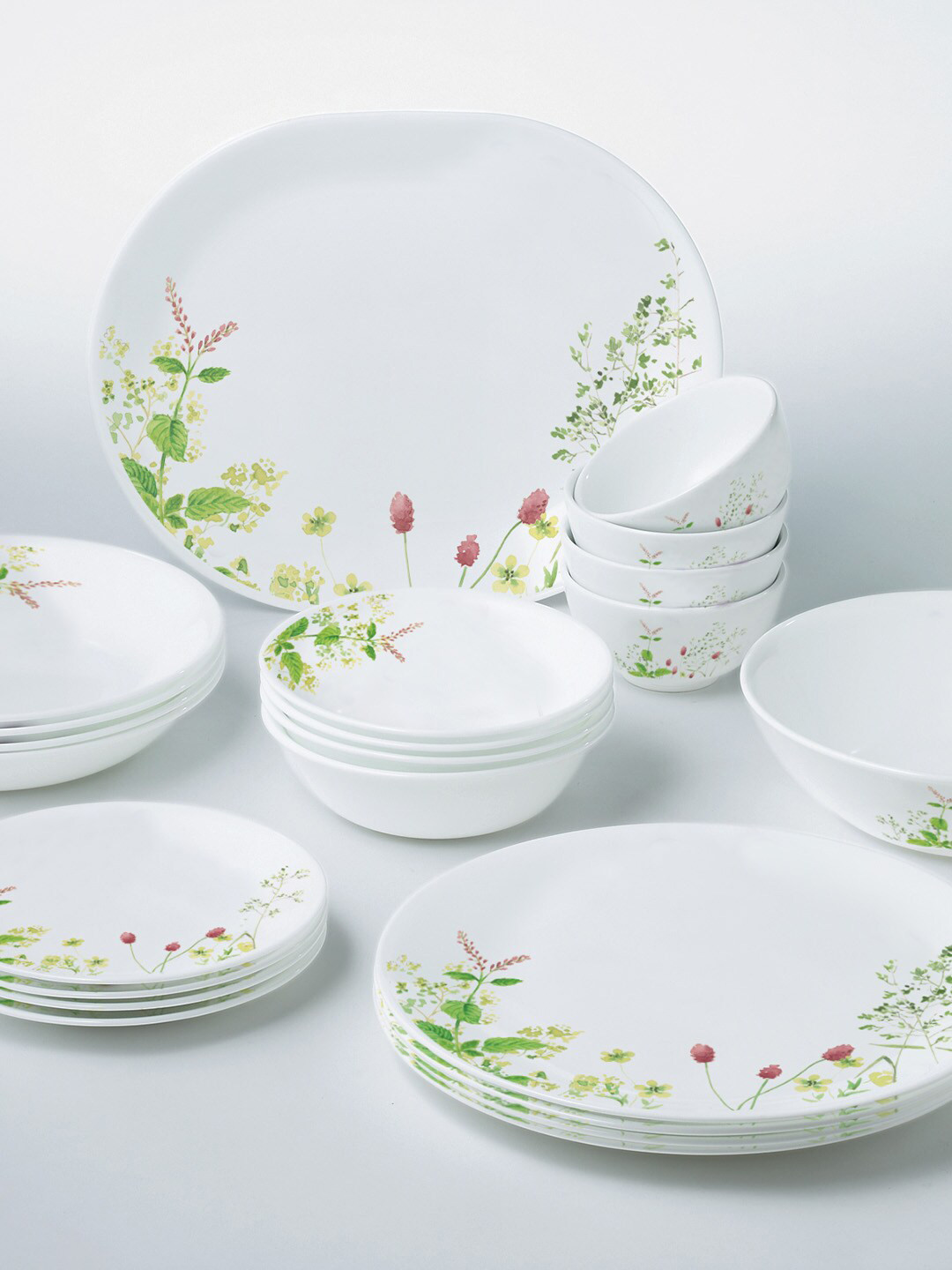 Corelle White & Green 8 Pieces Dishwasher & Microwave Safe Vitrelle Glass Dinner Set